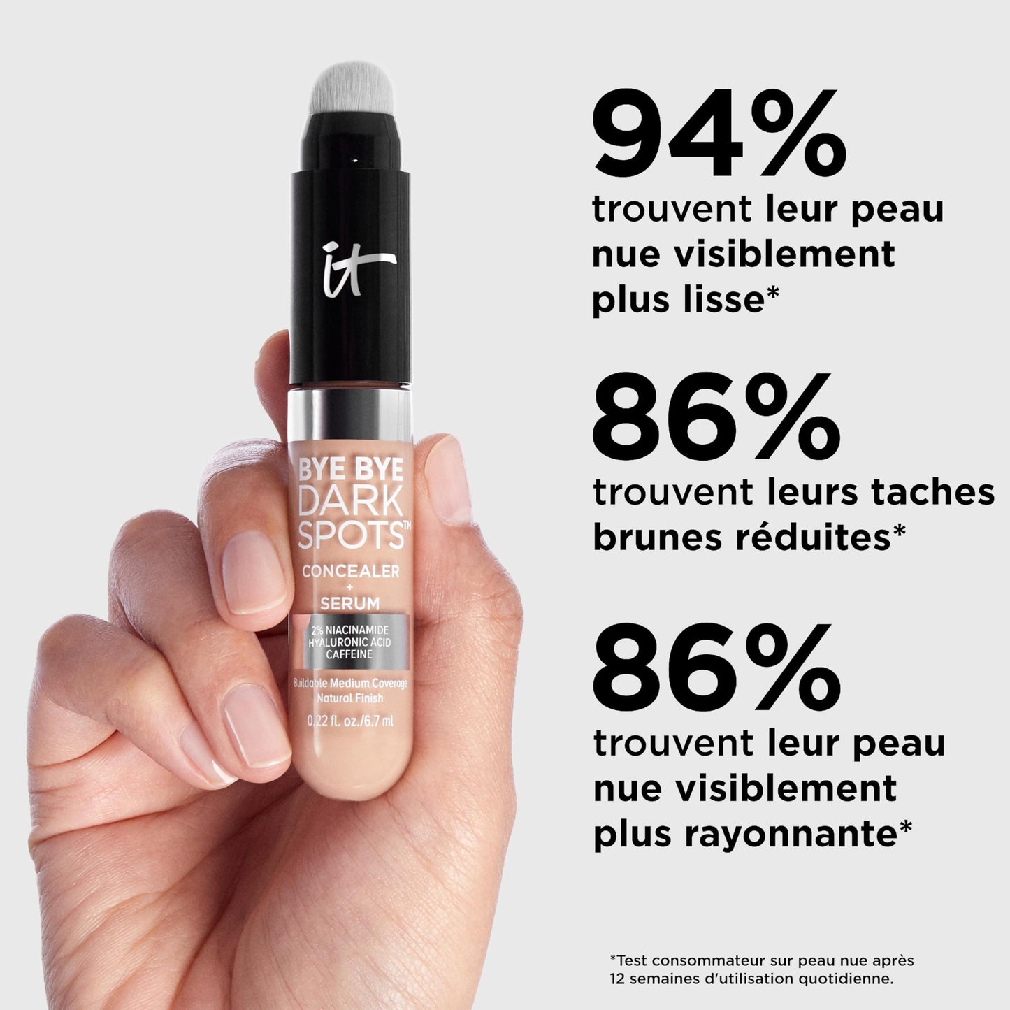 IT Cosmetics Bye Bye Dark Spots Concealer + Brightening Serum – 2% Niacinamide, Hyaluronic Acid & Caffeine - Medium Coverage, Natural Finish, All Skin Types – 20 Light Cool, 0.22 fl. oz