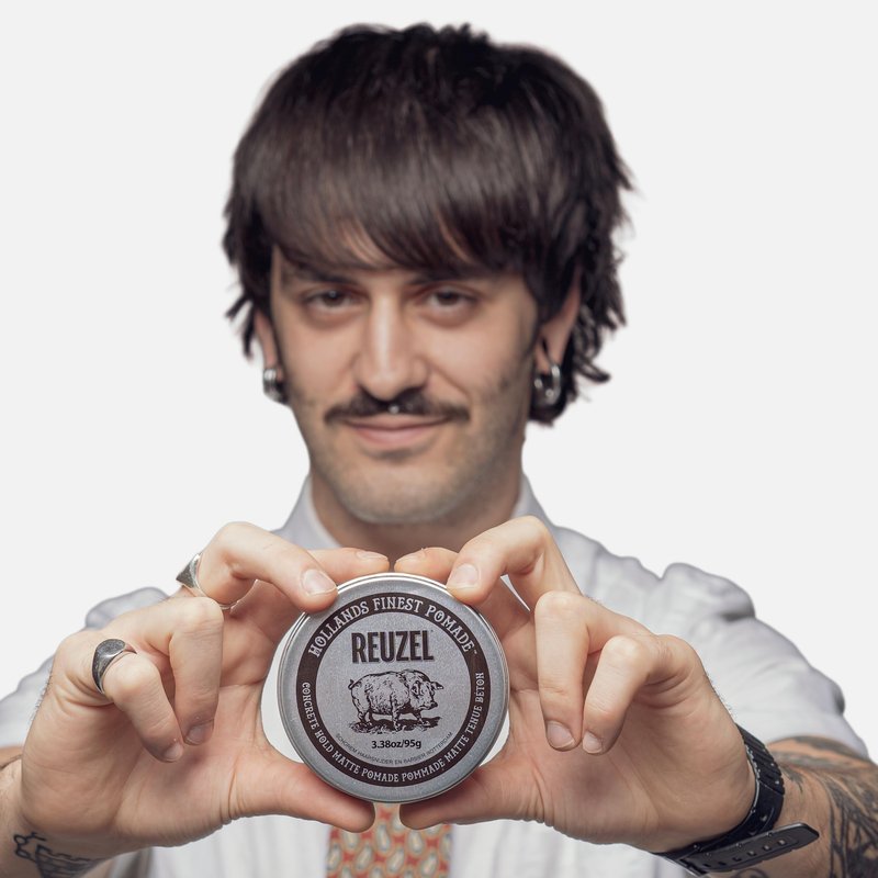 REUZEL Concrete Matte Pomade, Strong All Day Hold, Water Soluble Styling, Matte Finish and Flake Free, Easy To Wash Out, For All Hair Types