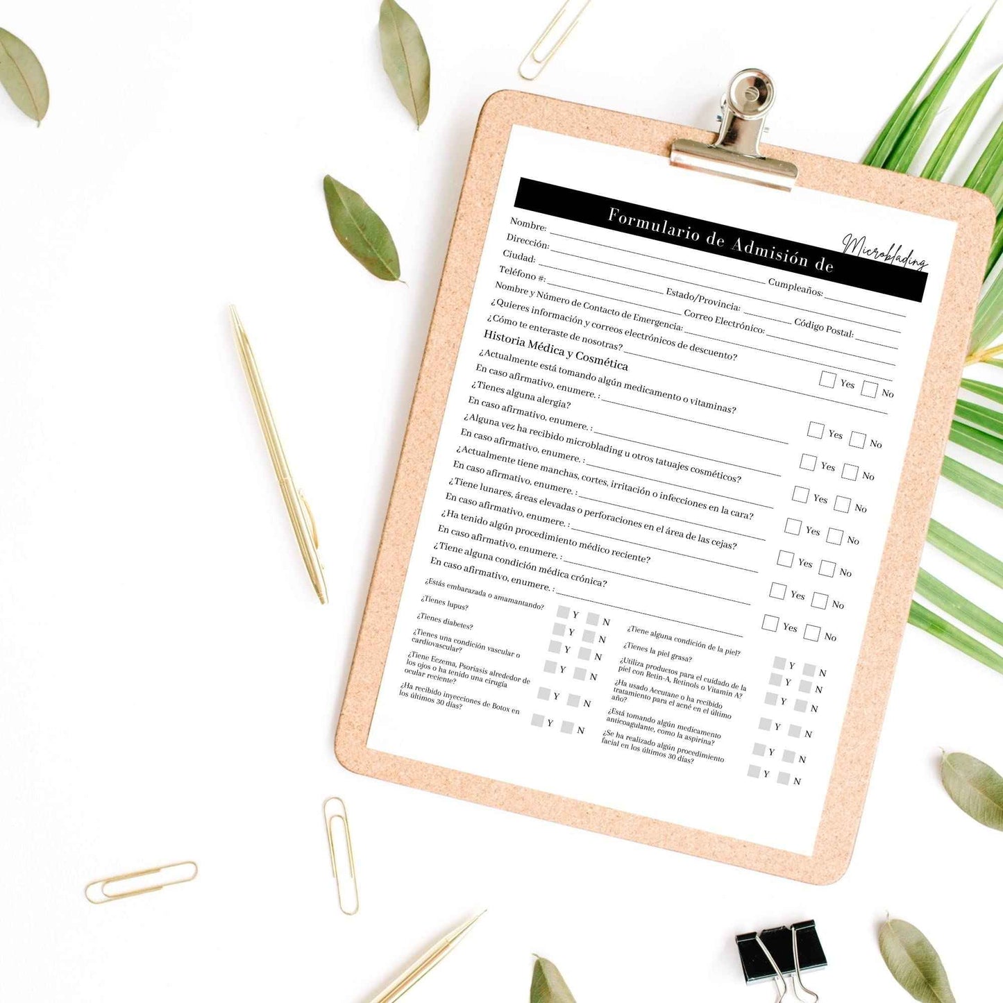 Spanish Microblading Intake, Consent, and Aftercare Form | 75 Pack | 8.5 x 11" A1 Forms | Clients Signature | Consent Forms for Microblading | Clients Signature | Minimalist Design