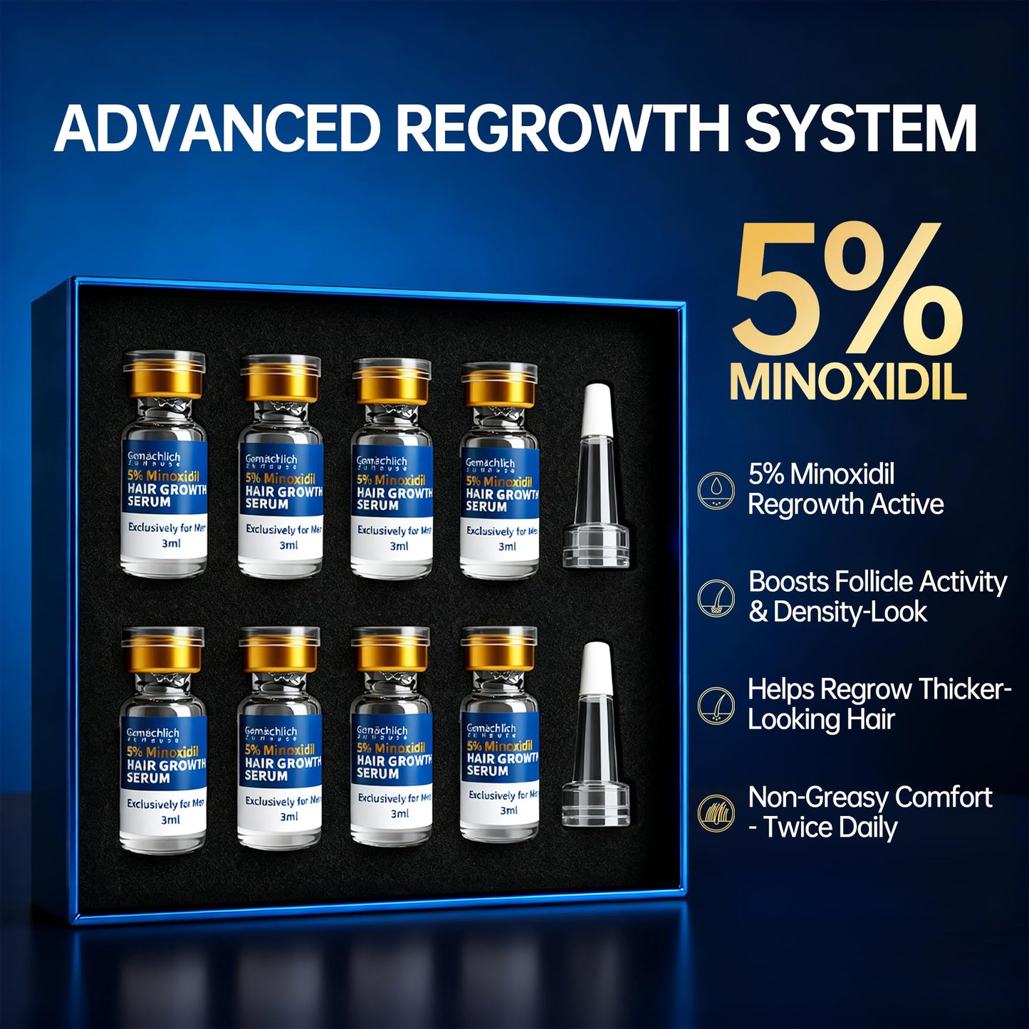 5% Minoxidil for Men Hair Growth with Biotin, Extra Strength Topical Minoxidil Solution Serum with Rosemary & Caffeine for Hair Regrowth Treatments, Non-Greasy, Helps Prevent Hair Thinning & Hair Loss