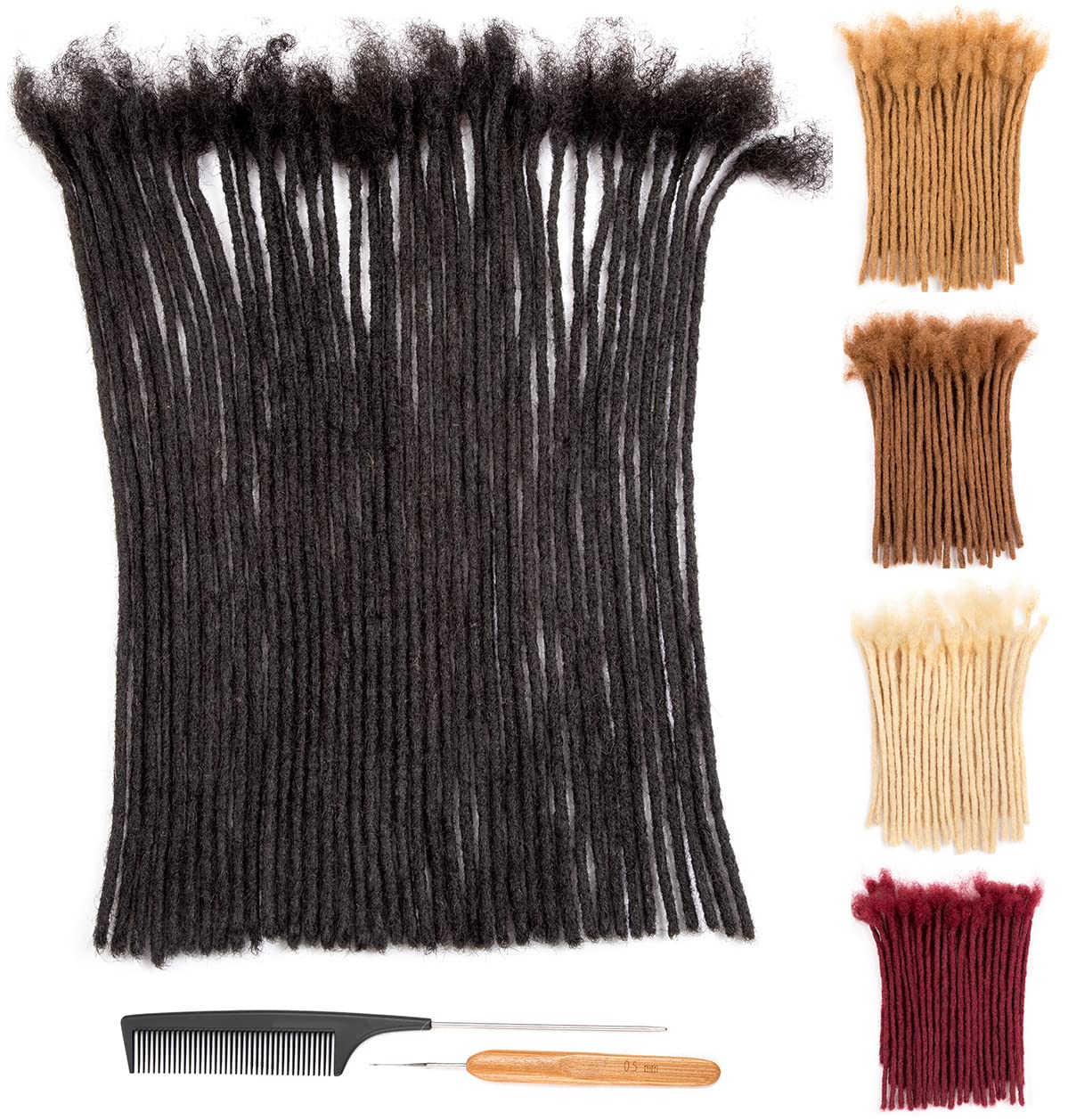 DAIXI 0.4cm and 0.6 0.8cm Thickness Options 18 Inch 10 Strands 100% Real Permanent Loc Extensions Human Hair Full Handmade Human Hair Dreadlock Extensions for Man/Women/Kids