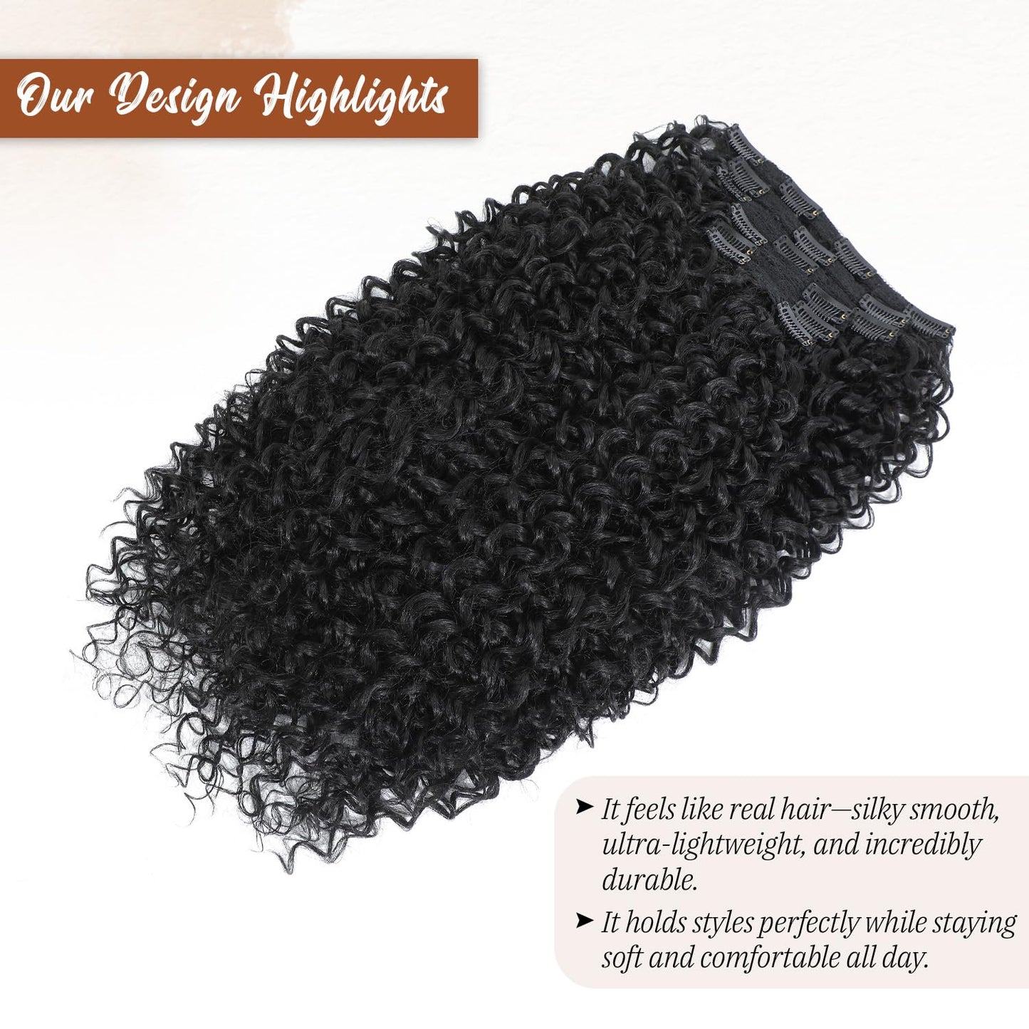 Curly Clip in Hair Extensions, Molefi 3b 3c Curly Clip Ins Full Head for Women 20 inch 100% Pure Protein Silk Hair Extensions for Bridal Party Daily 6PCS with 16 Clips/Set