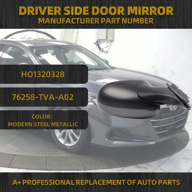 Dasbecan Left Driver Side Mirror Assembly Compatible with Honda Accord LX Sport 1.5T 2018-2025 Power | Non-Heated | Gray Repalces# HO1320328 76258-TVA-A02, Modern Steel Metallic-3Pins