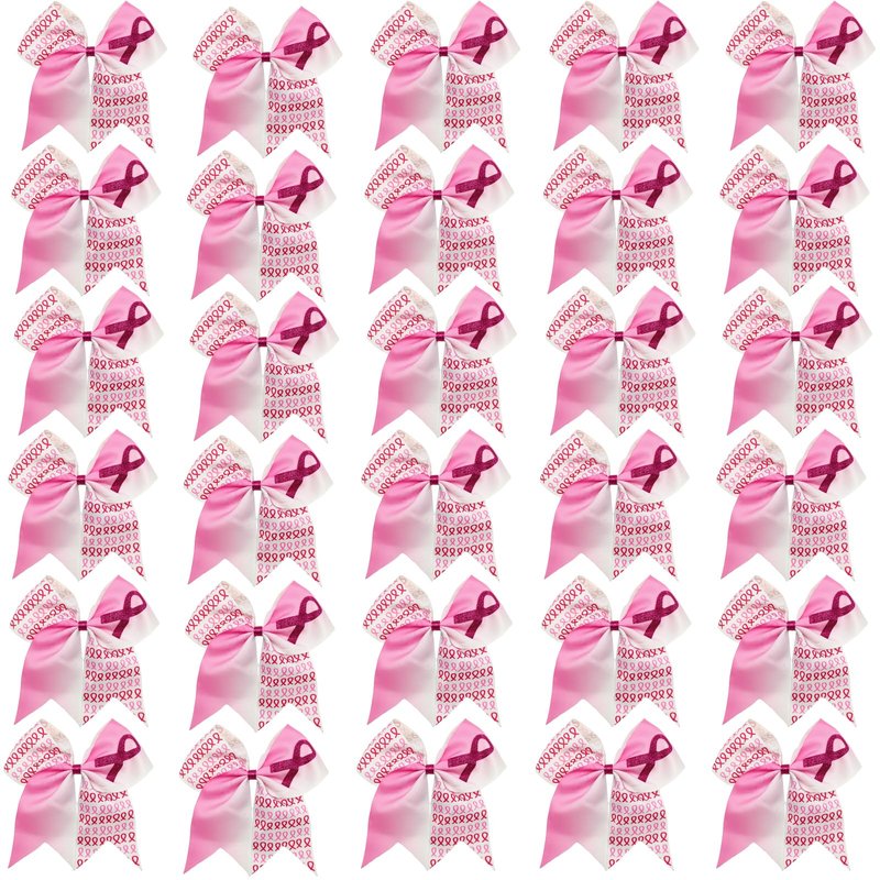 30pcs Breast Cancer Awareness Cheer Bows,7 Inches Pink Cheer Bows For Girls Women In October Cheerleading Hair Elastic Bands (Pink White)