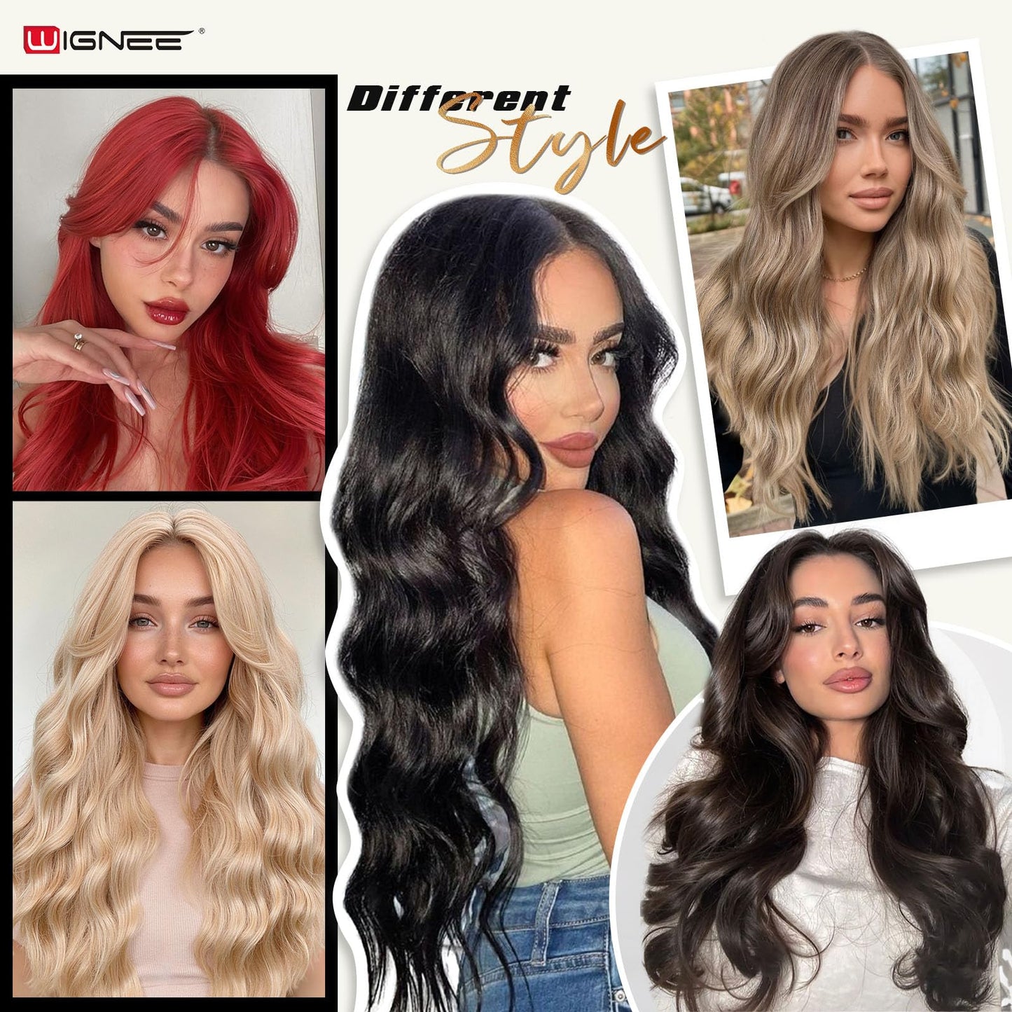 WIGNEE Lightweight Long Wavy Wig with Curtain Bangs for Women – Natural Looking Blonde Synthetic Wig for Daily Wear, Beginner Friendly Heat Resistant Fashion WigGlueless Wear and Go