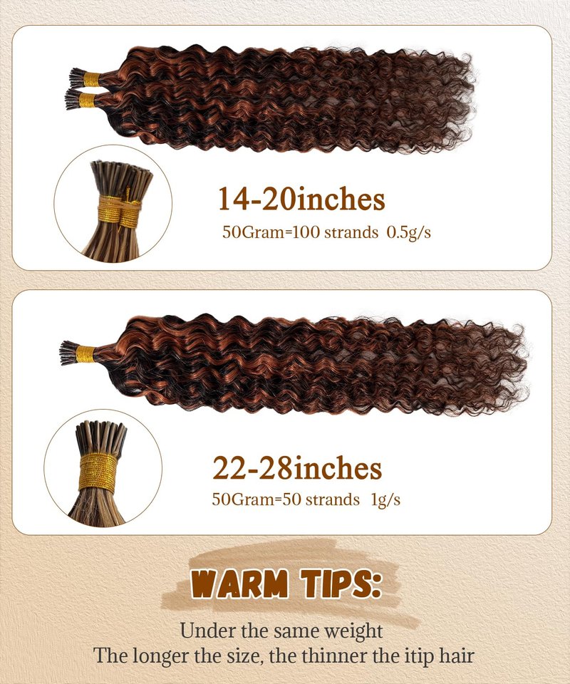 1B30 Curly I Tip Hair Extensions Human Hair Cold Fusion Itip Flawless Microlinks Hair Extensions Invisible Blends Naturally Individual Strands for Black Women 50G Black to Brown 18inch
