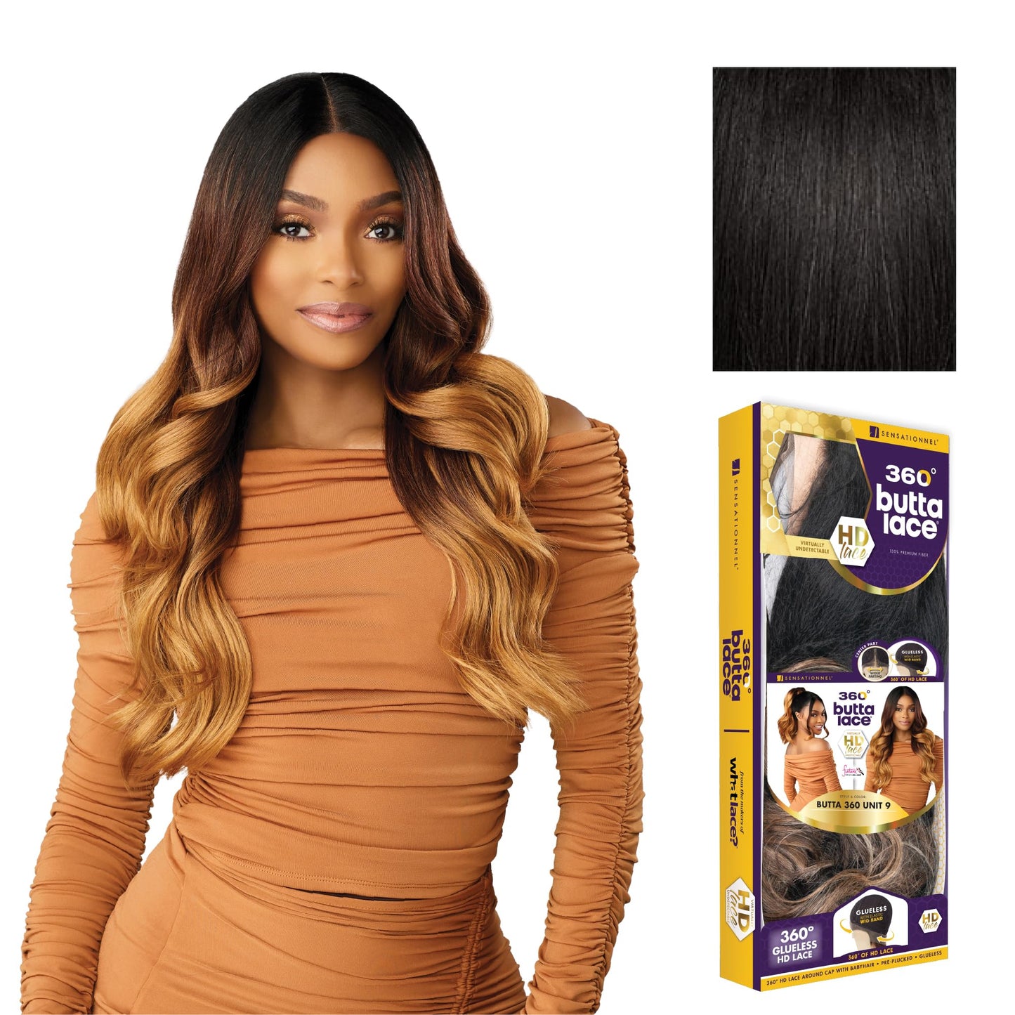 Sensationnel Butta 360 Lace Wig - Unit 9 Wider Laceparting Glueless Synthetic Preplucked Hairline (1B OFFBLACK)