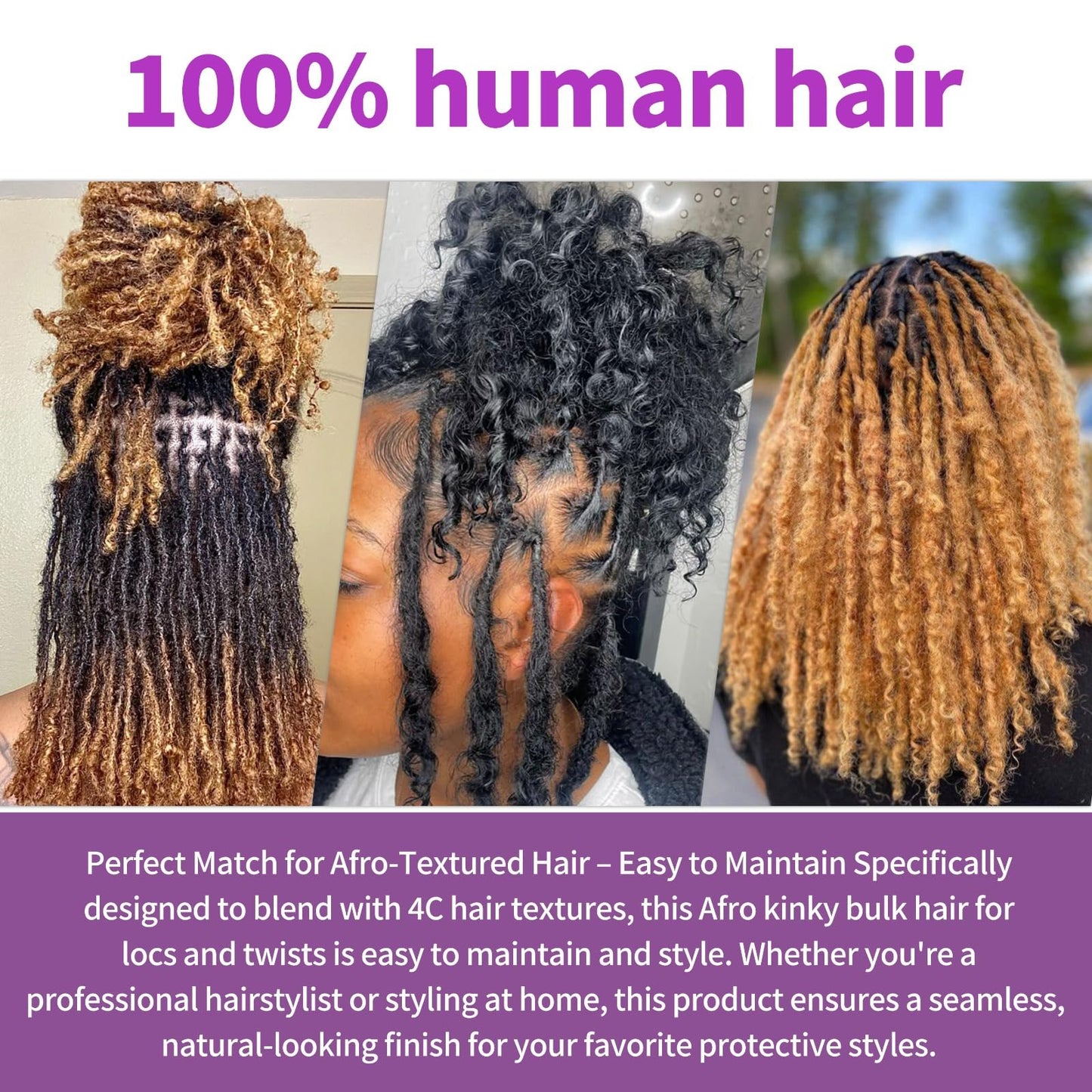 Afro Kinky Curly Human Hair Bulk – 100% Real Human Hair for Loc Extensions, Braiding, Mini Twists, Crochet & Loc Repair (14Inch, 1 Pack – 50g)