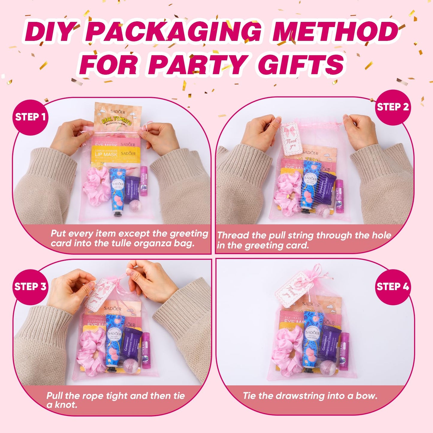 100 PCS Spa Party Supplies for Girls , Spa Party Favors Include Face Masks Skincare, Hand Cream, Lip Balm, Under Eye Patches, Lip Mask and Foot Bath Bombs, Spa Birthday Sleepover Party Supplies