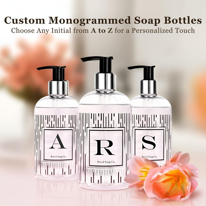 Brevä Soap Co. Monogrammed Luxury Liquid Hand Soap | Choose from Letters A to Z | Citrus Bloom Scent | Personalized Liquid Hand Wash for Bathroom & Kitchen |12 oz - Letter M (Pack of 1)