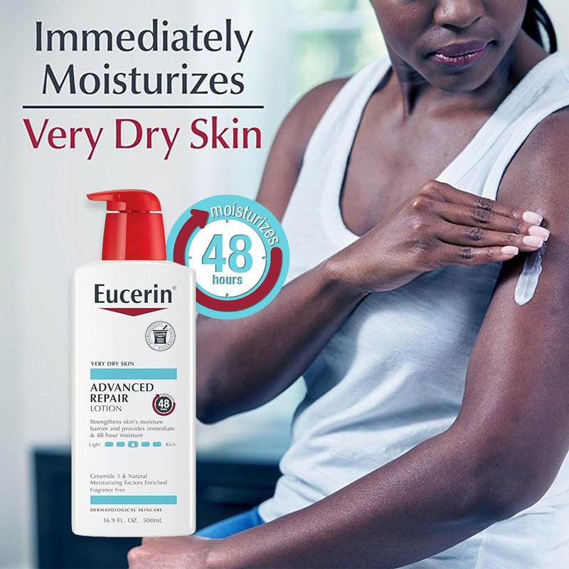 Eucerin Skin Care Set, Advanced Repair Lotion, Unscented Body Lotion for Dry Skin, 16.9 Fl Oz Eczema Relief Body Cream, Eczema Cream with Colloidal Oatmeal (Skin Protectant), 8 Oz