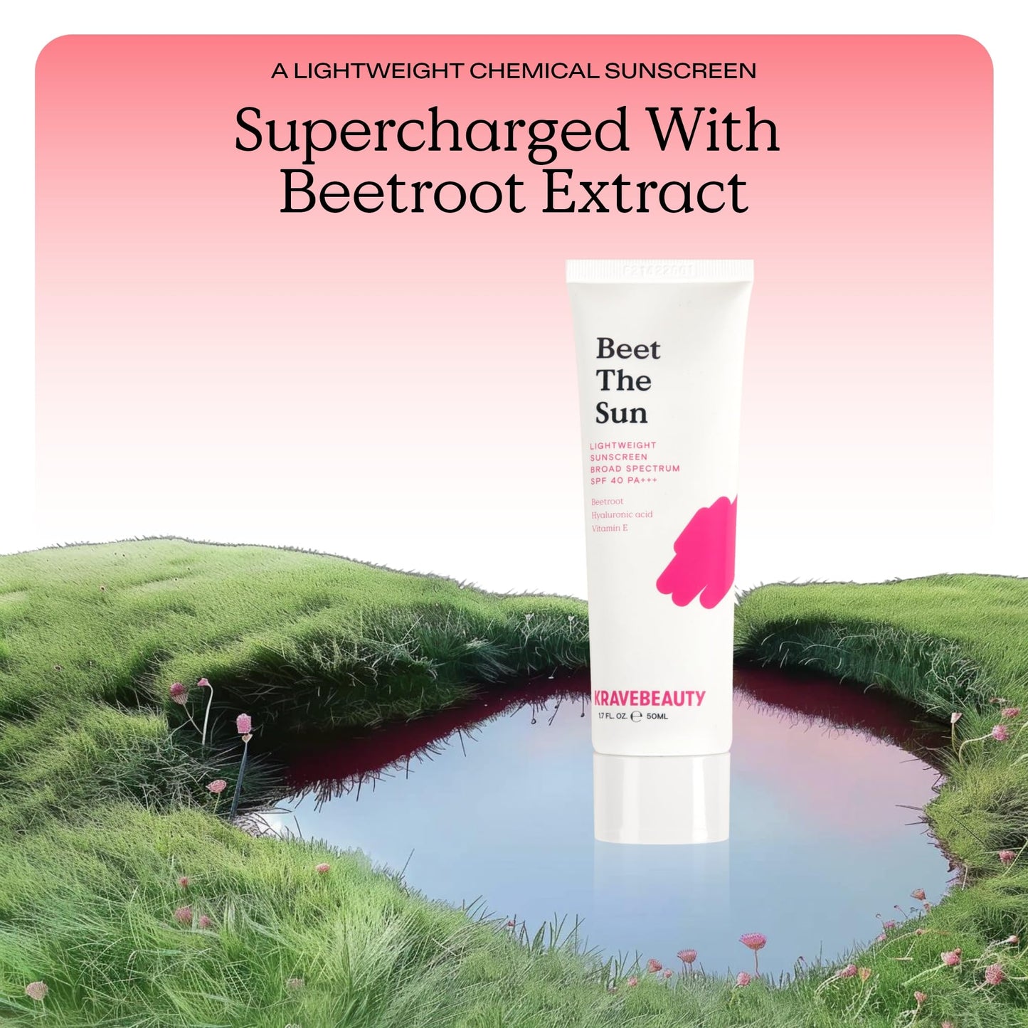KraveBeauty Beet The Sun Lightweight Sunscreen SPF 40 PA+++, 2 Pack, Broad Spectrum Facial Sunscreen with Beet Root Extract & Hyaluronic Acid, Daily SPF Lotion for Face, Fragrance Free, 2 x 50 mL
