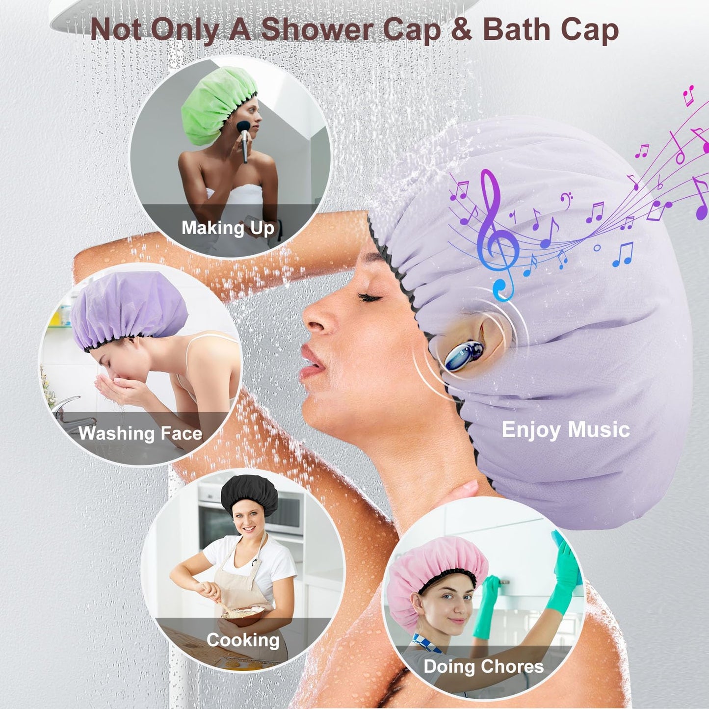 Sheomern 2 Pcs 15" XL Extra Large Terry Lined Shower Cap, Adjustable Dual Waterproof Shower Cap for Women Reusable Soft Hair Cap Bath Cap for Long Braids, Thick Hair, Locs, Curly Hair