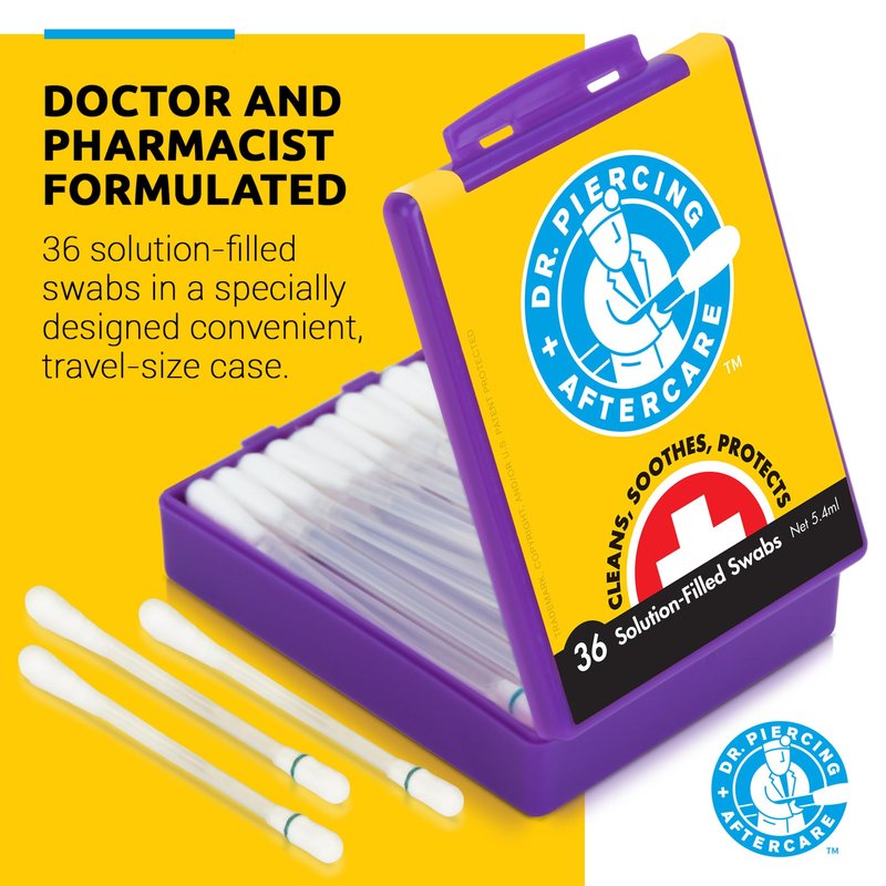 Dr. Piercing Aftercare Swabs - Liquid-Filled Saline Solution for Bump Care and Daily Cleansing - Easy Snap-and-Use Design for Ear, Nose and Body - 72 Count (2-Pack)