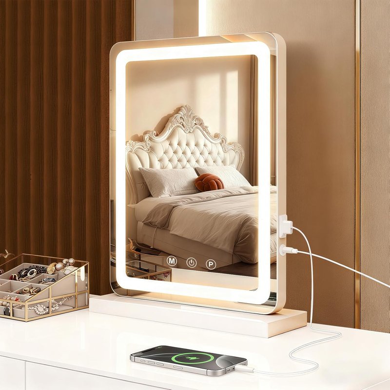 LED Makeup Mirror with Lights - 3-Color Dimmable Lighting, Smart Touch Control | Tabletop Vanity Mirror for Bedroom & Dressing Room