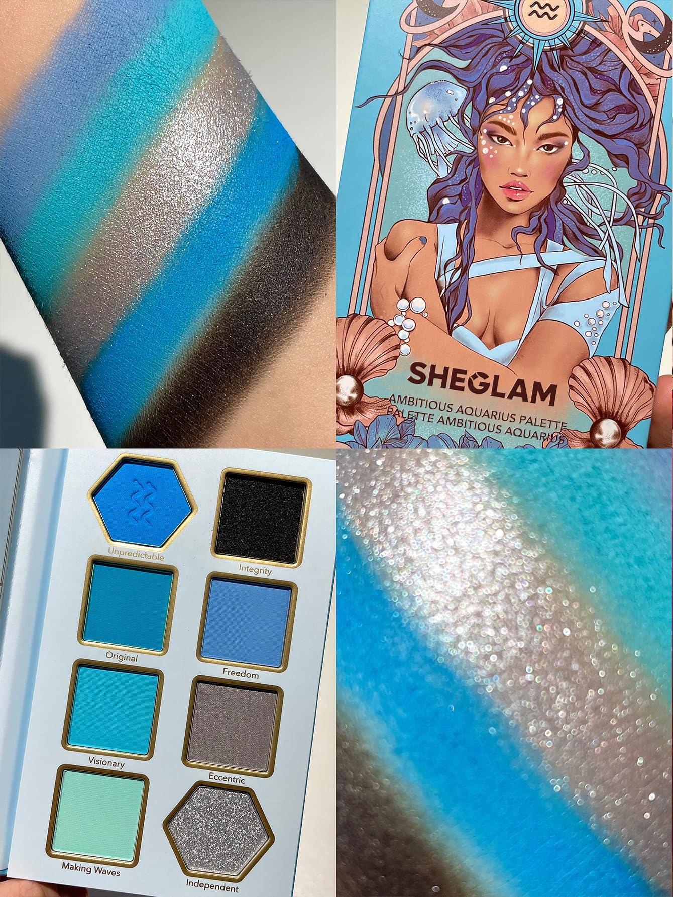 SHEGLAM Glitter Metallic Palette 8-Color High Pigment Green Gold Long Wearing Horoscope Collection Palette - Virtuous Virgo