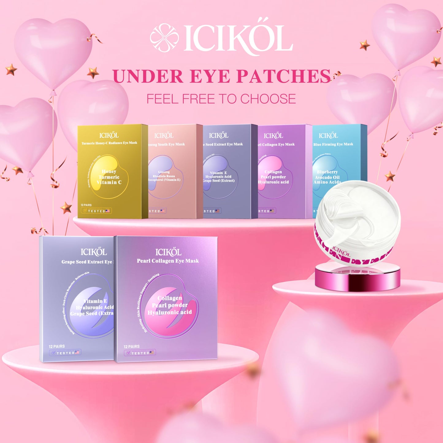 ICIKOL Under Eye Patches with Centella Collagen for Puffy Eyes and Dark Circles, Hydrogel Eye Patch with Hyaluronic Acid for Hydrating, Wrinkles, Women Travel Essentials & Self Skin Care Gifts 60PCS