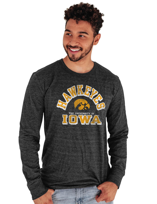 Blue 84 Men's Iowa Hawkeyes Long Sleeve T Shirt Tri-Blend, Iowa Hawkeyes Black, Small