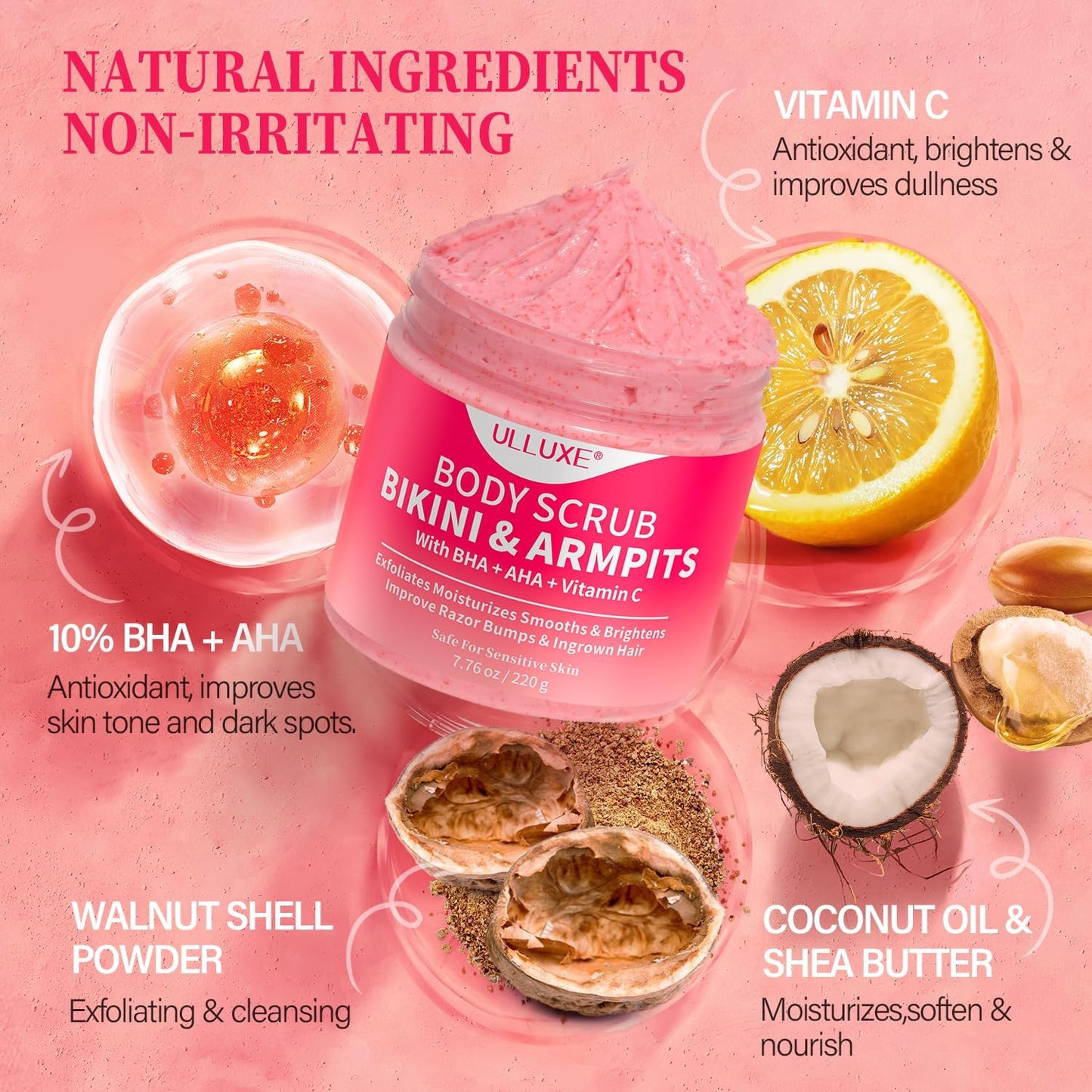Bikini Area Exfoliator - 10% AHAs, BHA & Vitamin C Scrub for Ingrown Hair & Dark Spots | 7.76 oz