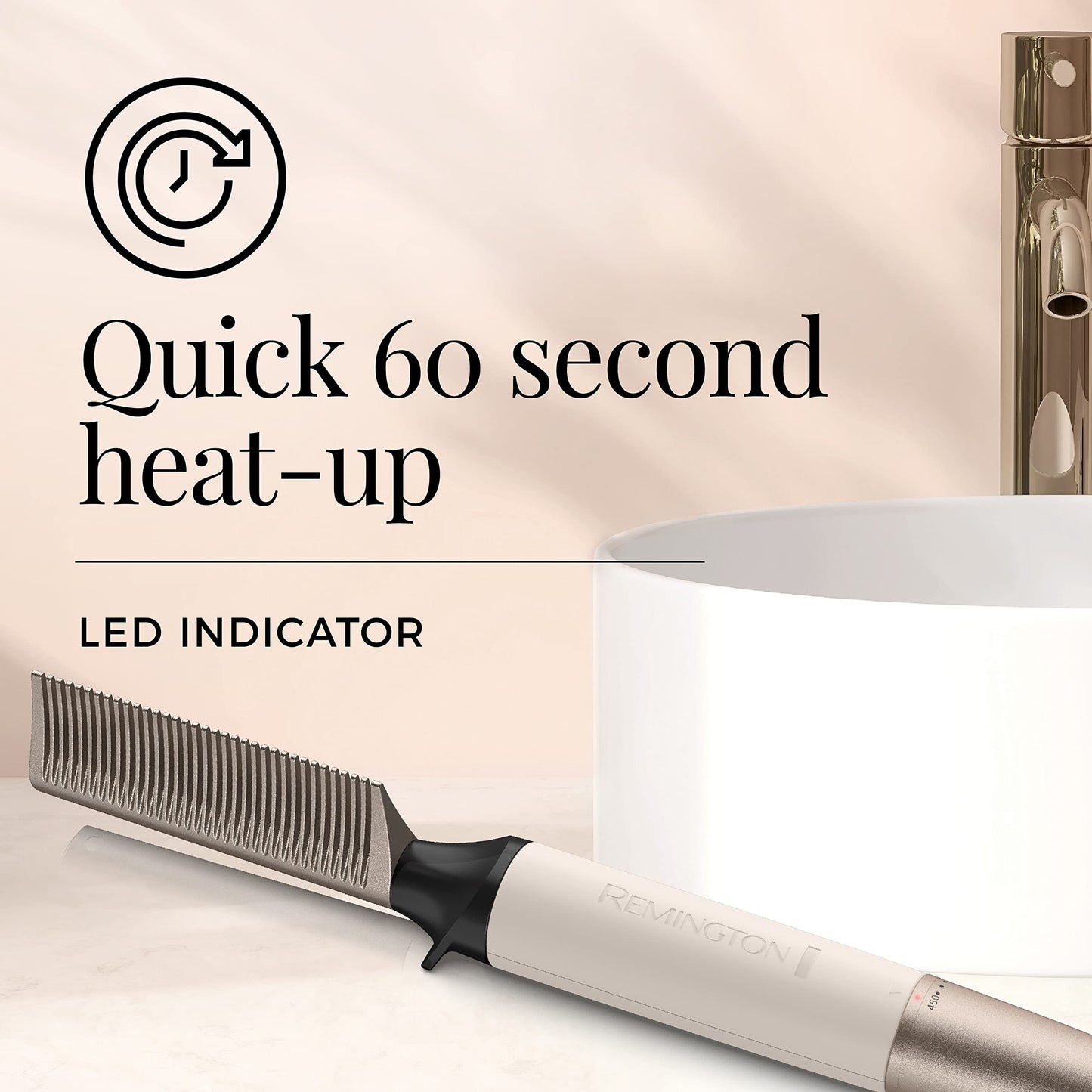 Remington® Shea Soft Hot Comb Hair Straightener for Coily, Kinky, and Curly Hair, 60 Second Heat-up to 450F High Heat, Ivory