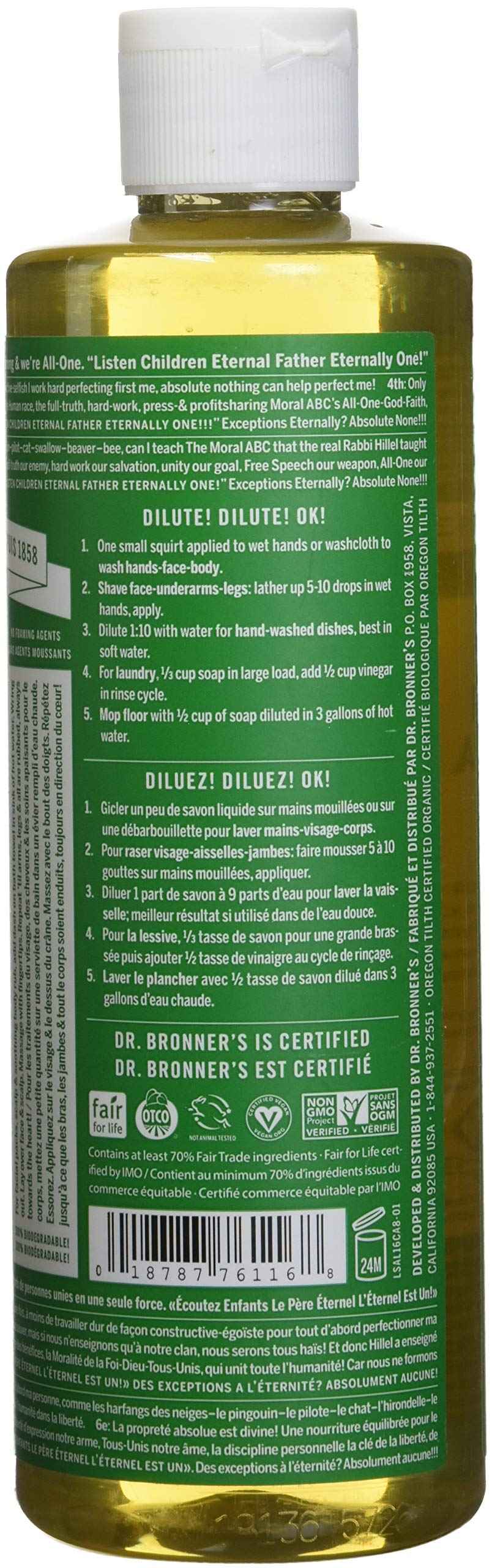 Dr. Bronner's 18-in-1 Hemp Almond Pure-Castile Liquid Soap, 1 Pound (Pack of 1).