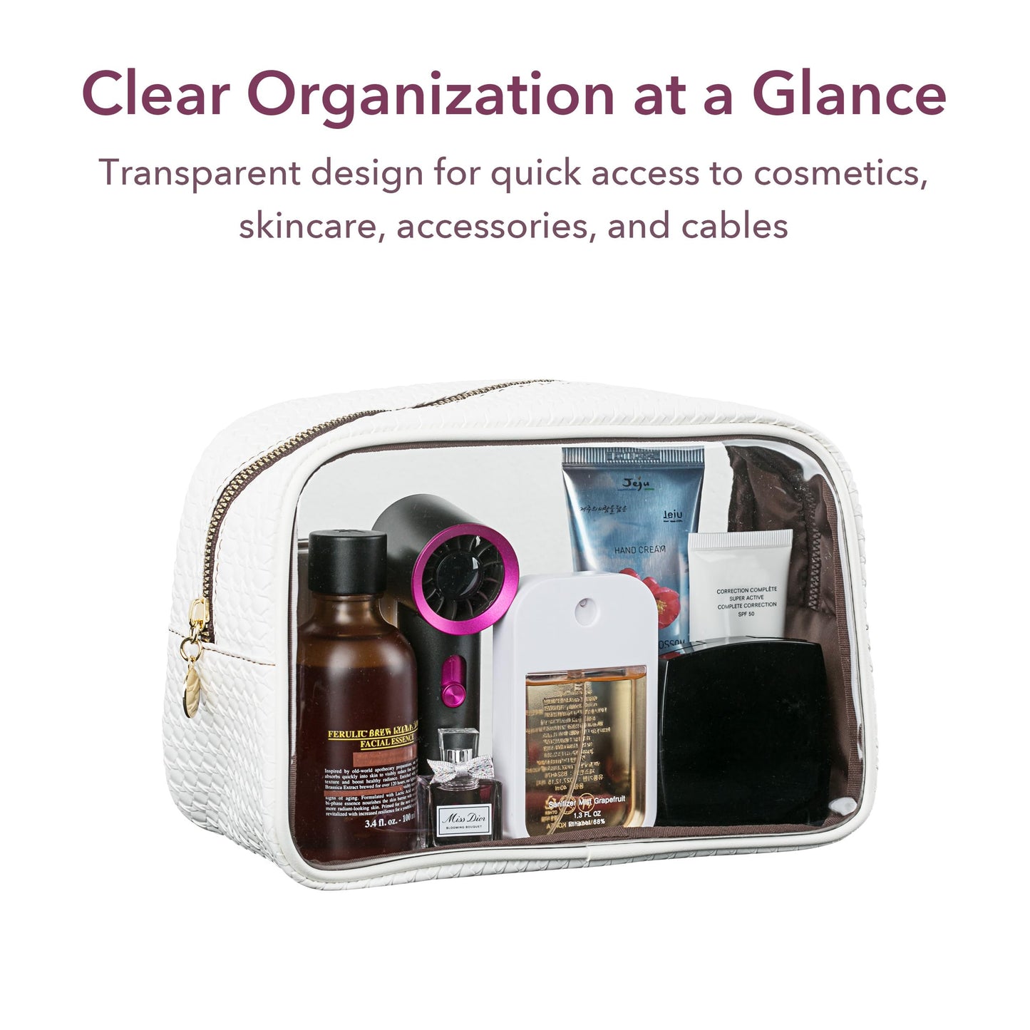 Sylune 3-in-1 Clear Toiletry Bag Set – Waterproof Travel Makeup Organizer with Textured Pouches, Transparent Cosmetic Case for Women (Pink)