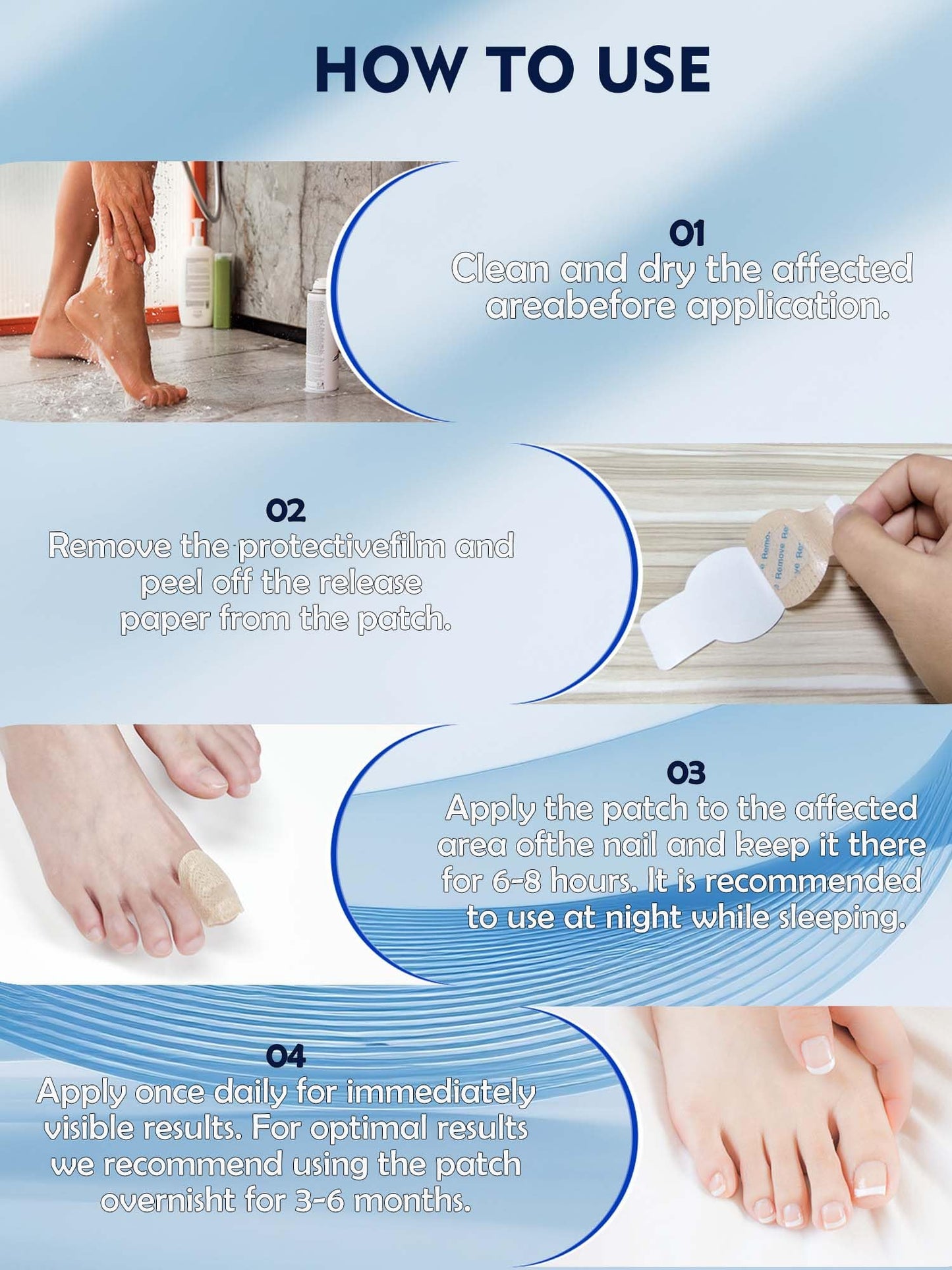 Nail Patches Toenail Treatment Extra Strength 8-Hour Overnight Nail Fast Acting Repair Effortless Hydrogel Nail Care and Repair for Damaged Nails Overnight Renewal for Men and Women (48 Count)