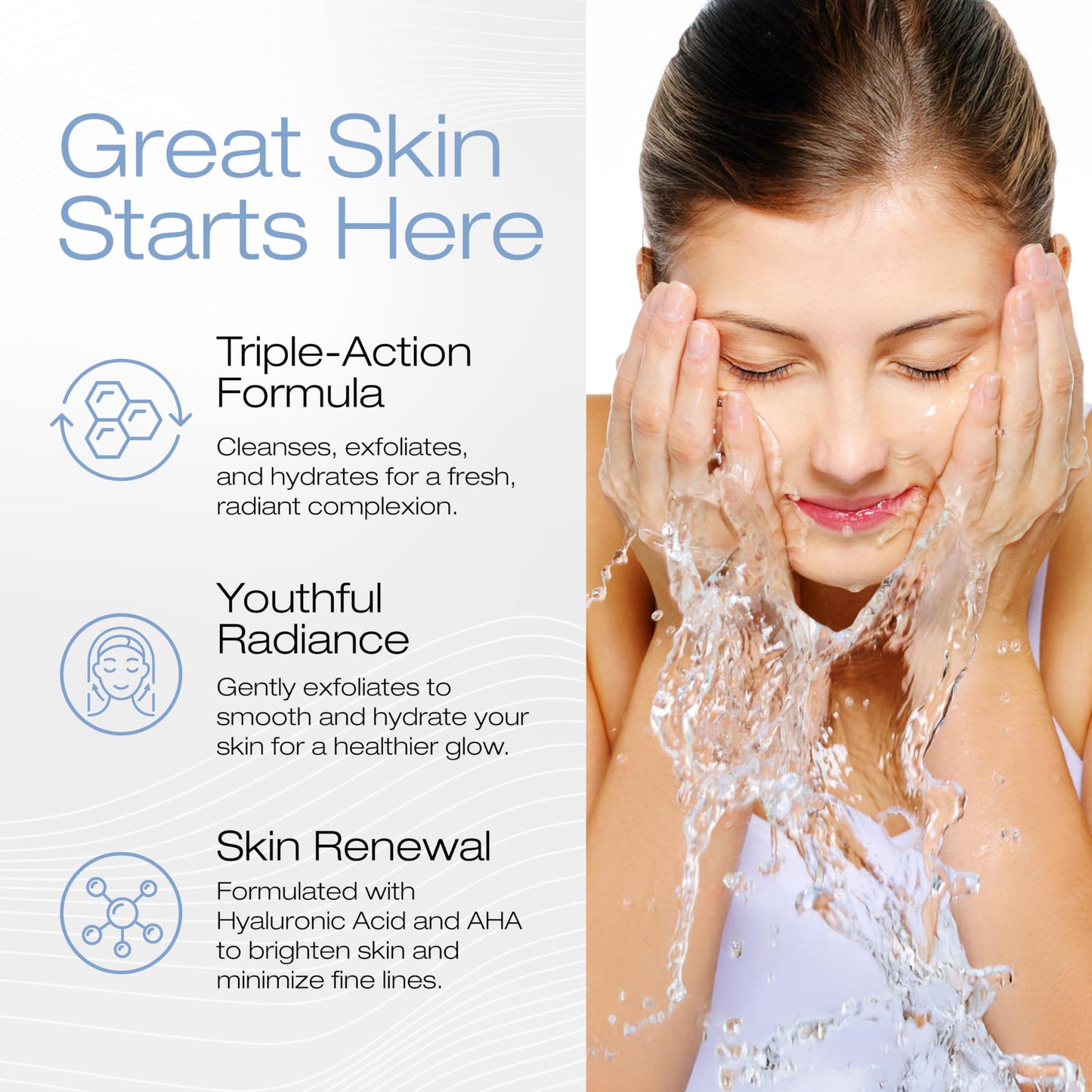 Thibiant Beverly Hills CleanSkin Brightening Facial Cleanser Exfoliating Face Wash with Hyaluronic Acid that Help Removes Dirt, Oil and Make-up, Fragrance-free, Paraben Free, 6.7 Oz