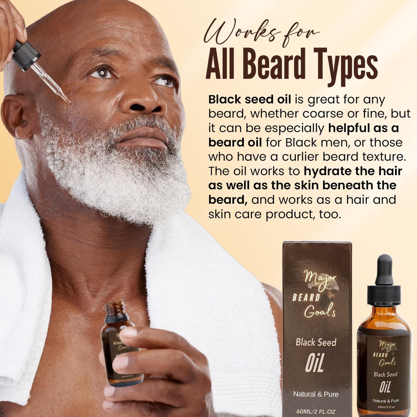 Major Beard Goals Black Seed Beard Oil for Men - 100% Cold Pressed Black Cumin Seed Oil for Beard Growth, Strengthens, Conditions, and Hydrates - Hair, Beard, and Mustache Oil for Dry Skin - 2oz