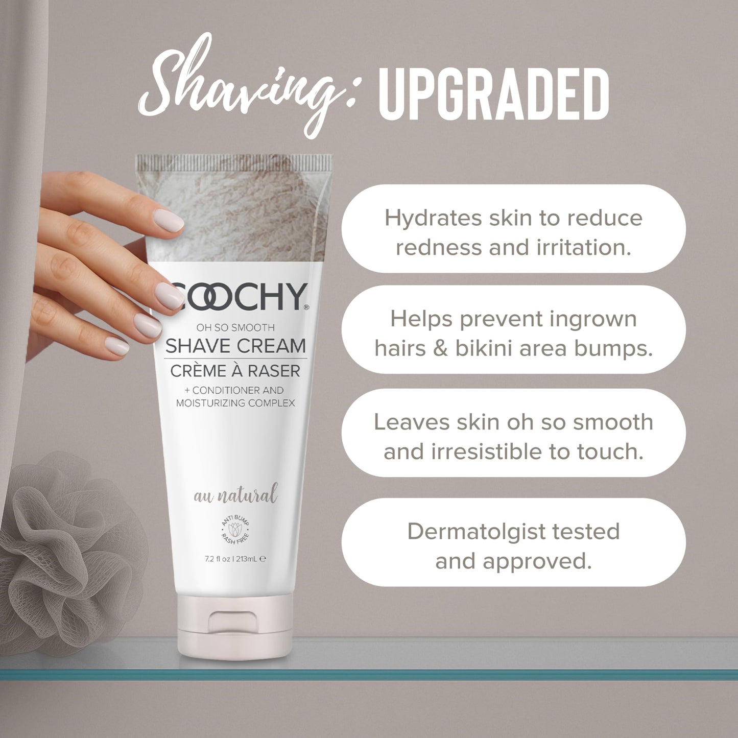 Coochy Shave Cream - Moisturizing Shave Lotion - Gentle Intimate Shaving Cream - For Bikini Area, Underarms, Legs & More - Rash-Free, Hydrating Formula - Au Natural, 32 oz