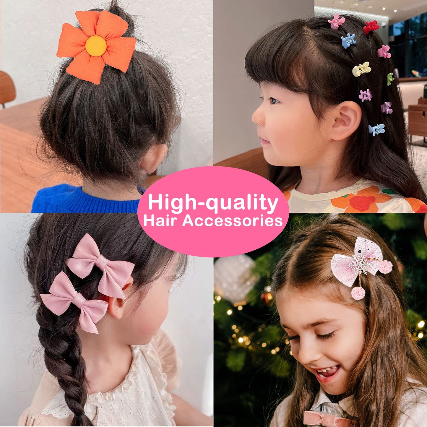 ONECOCOA Hair Accessories Set for Girls: Jewelry Box, Hair Clips, Barrettes, Ties, Bows - Teen Girl Gift for Ages 4-12 (Pink)