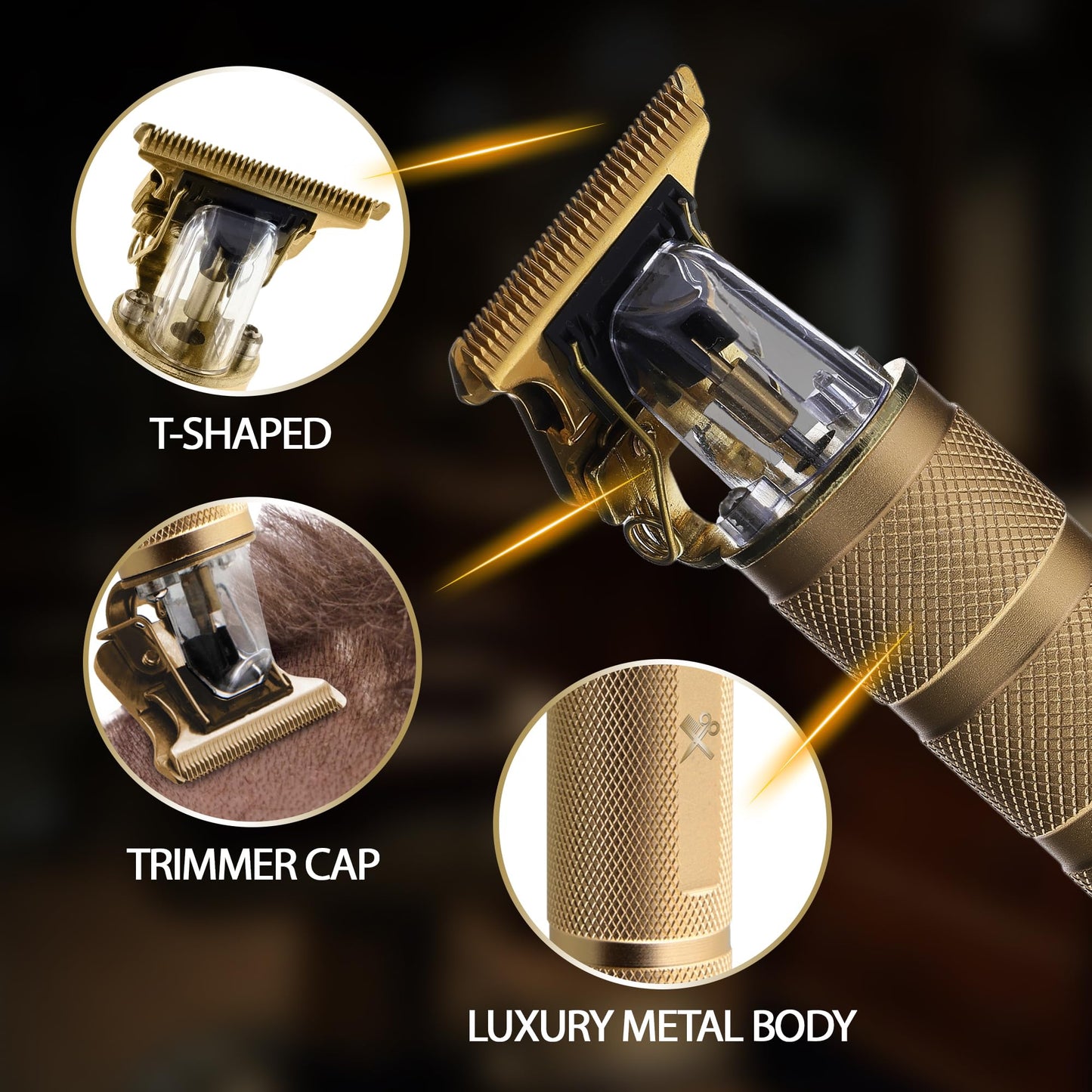 Cutting Edge T-Blade Trimmer for Men, T-Blade Precision Beard Trimmer, Bump Free and Hypoallergenic Titanium Gold Blades, 4 Guide Combs, Rechargeable, Precision Trimmer to Detail, Outline, & Fade