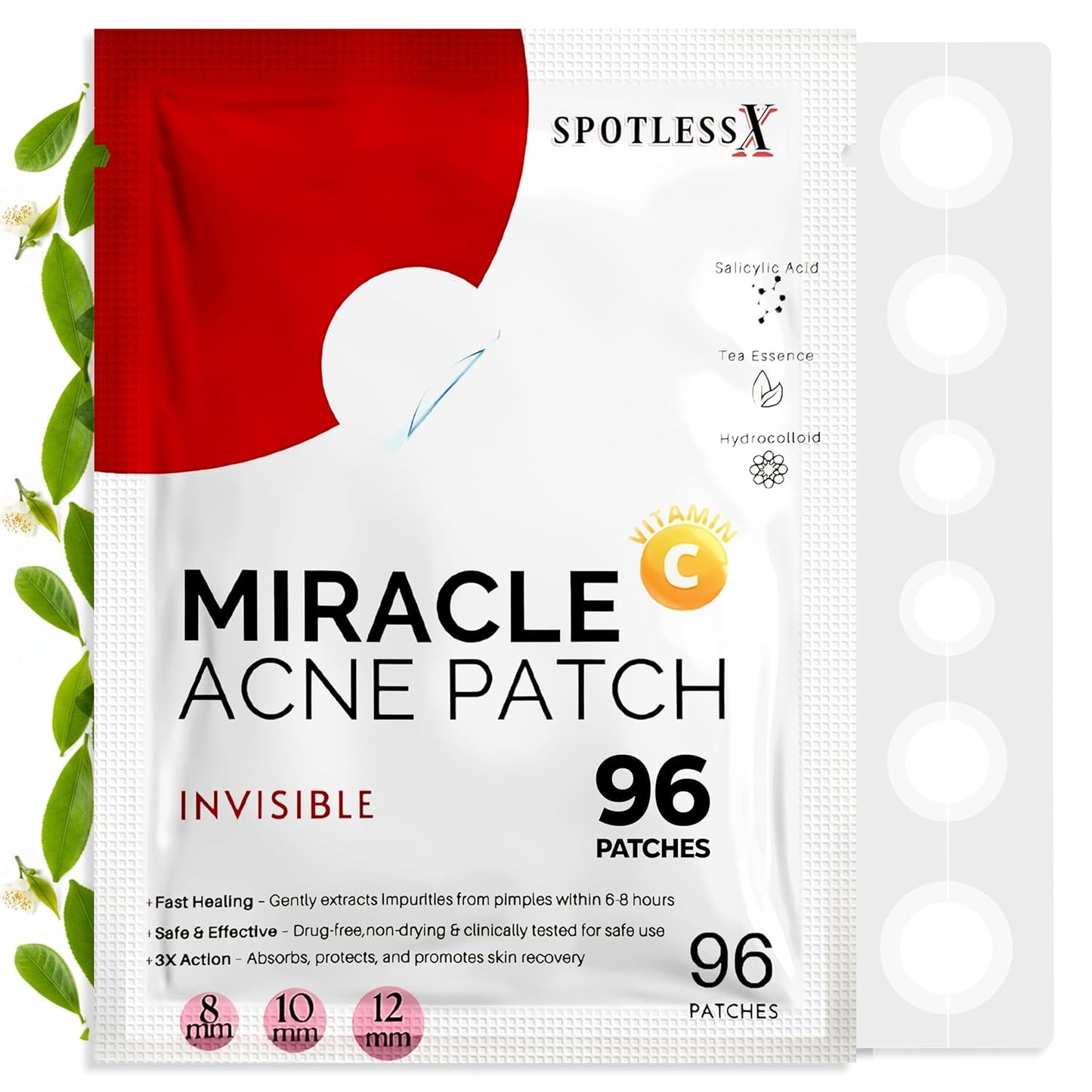 Hydrocolloid Acne Patches - Clear Pimple Patch with Salicylic Acid & Tea Tree Oil | 96 Count, 3 Sizes