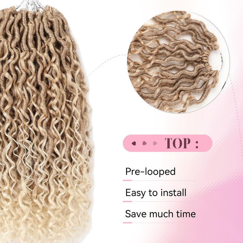 Goddess Locs Crochet Hair 22 Inch Boho River Locs Hippie Wavy Crochet With Curly Hair In Middle And Ends Braids Hair Extensions (8Packs,22 inch, T27/613)
