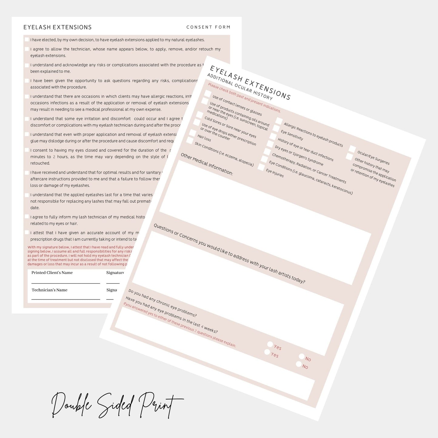 Lash Extension Eyelash Consent, Intake, Aftercare forms with Mapping | 100 Pack | 25 of each Consent, Intake, Aftercare, and Mapping Forms for Lash Artists | 8.5 x 11 inch
