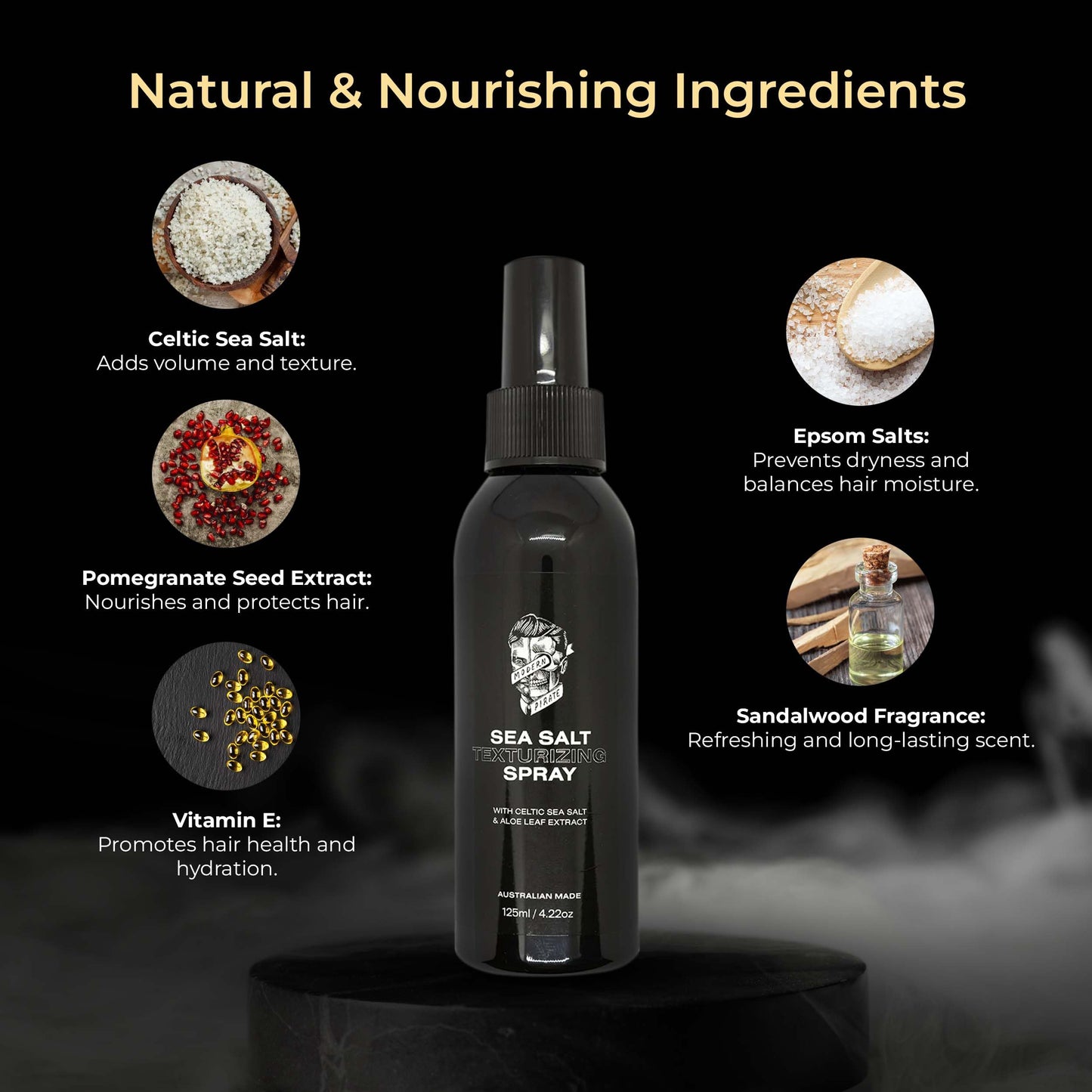 Modern Pirate Sea Salt Spray for Men - Hair Texturizing Spray for Tousled Hair - Add Texture & Grit to Hair - Men’s Volumizing Hair Spray for a Beach or Surfer Hair Style - Medium to Light Hold
