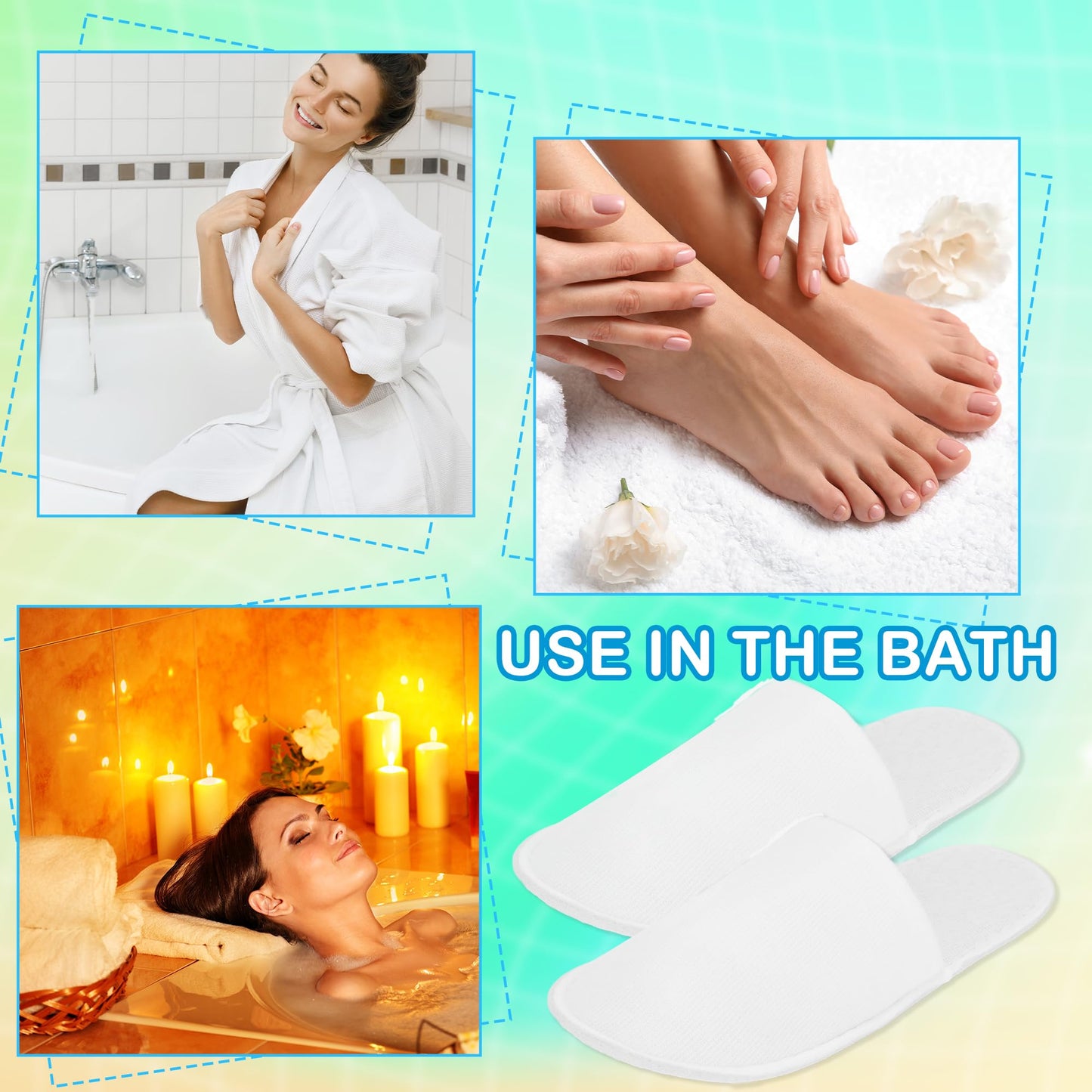 50 Pairs Disposable Slippers for Guests White Non-Slip Cotton Slippers Bulk for Women Men Hotel Spa Travel Shoeless Home
