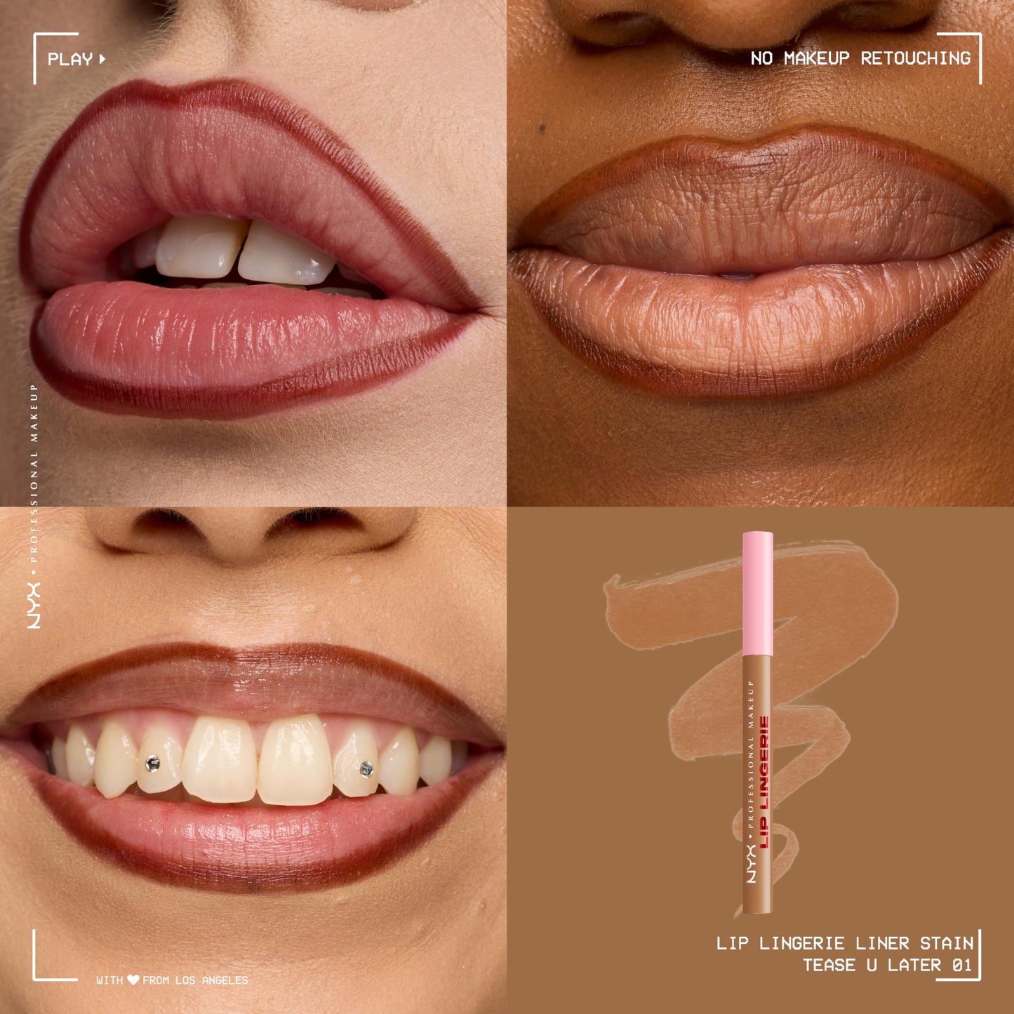NYX PROFESSIONAL MAKEUP Lip Lingerie Liner Stain, Seamless Make Up with All-Day Color, Waterproof Lip Stain Finish - Tease U Later (Cool Nude)