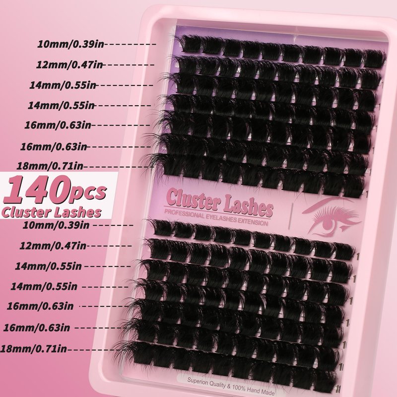 D Curl Lash Clusters Extensions 140 Pcs Individual Eye lash Clusters 300D Cluster Eyelash Lashes Wispy Clusters Lashes Makeup at Home - DIY Lash Extension Kit for Self Application (9-18MM) Mix