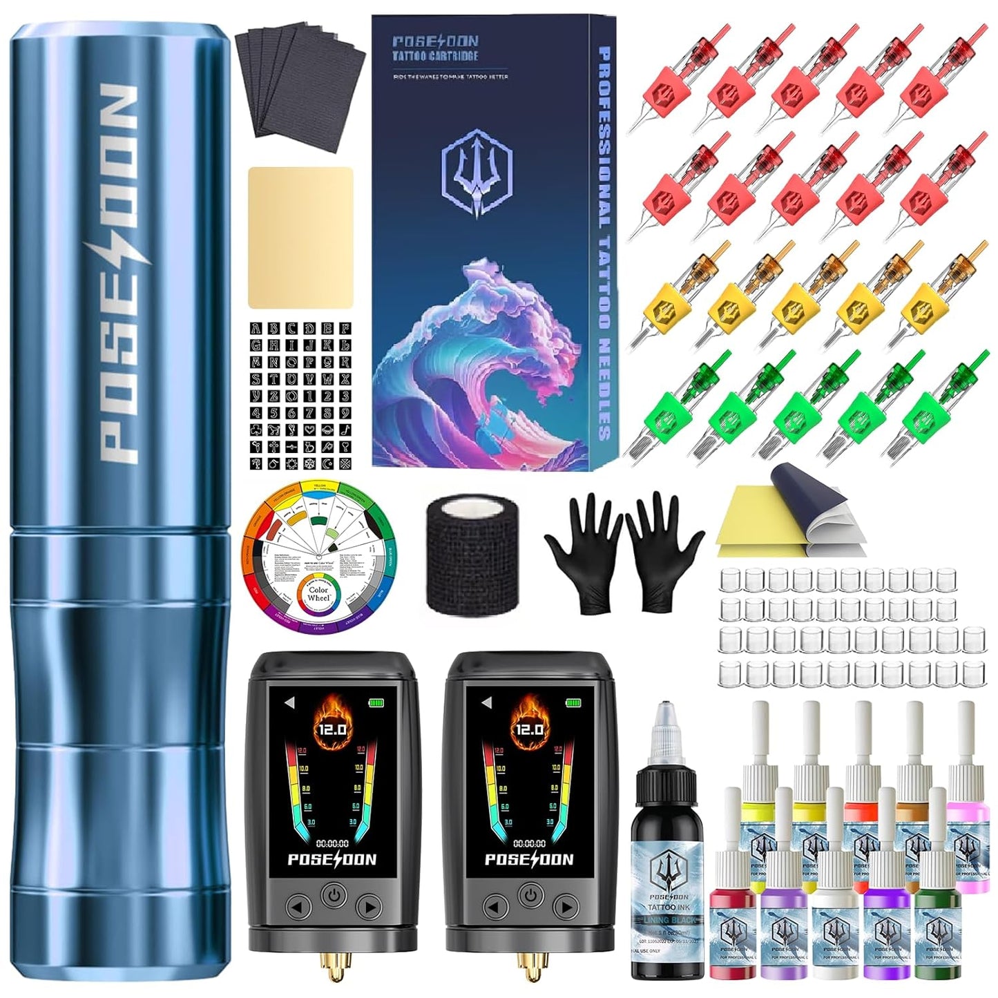 Tattoo Gun Kit - Cordless Tattoo Machine with Color Display & 20 Cartridges | Complete Beginner Set