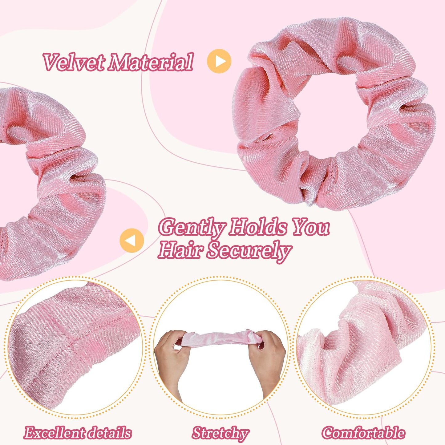 Juexica 100 Pcs Pink Velvet Scrunchies Bulk for Women & Girls, Soft Elastic Scrunchies, Satin Hair Ties for Thick and Thin Hair, Bridesmaid, Bachelorette, Proposal Party Favors (Pink)