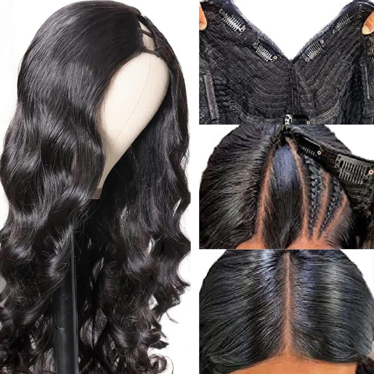 Glowig U Part Human Hair Wig Body Wave for Women Brazilian Remy Upart Human Hair Wig Beginner Friendly No Sew in NO Glue 180% Density Natural Color 14Inch