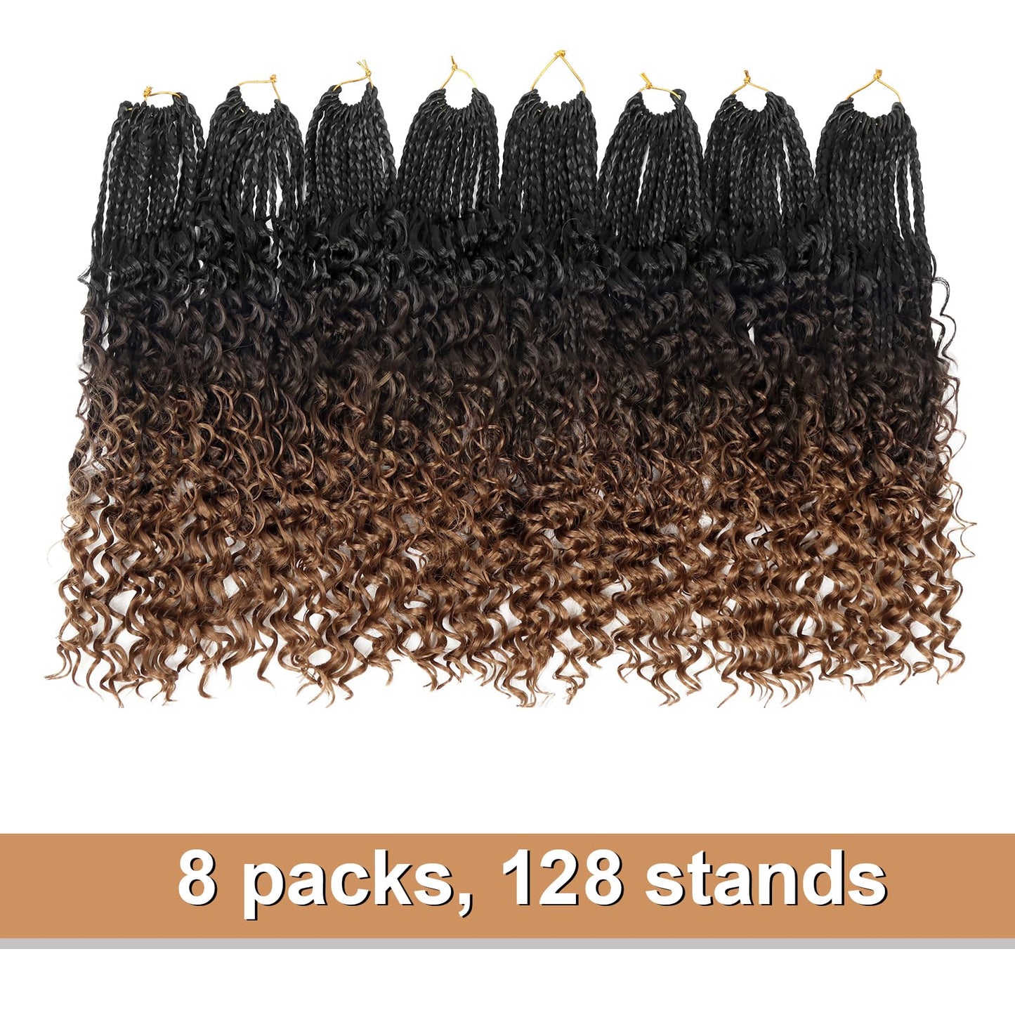 Goddess Box Braids Crochet Hair With Curly Ends 14 Inch Bohomian Box Braids Crochet Braids 8 Packs 3X Crochet Braids Synthetic Braiding Hair Extension for Black Women (14 Inch (Pack of 8), 1B-4-30)……