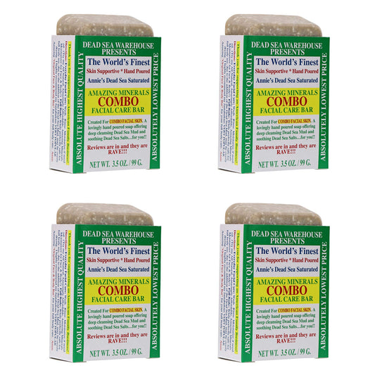 Dead Sea Warehouse - Dead Sea COMBO Facial Care Bar - Face Soap for Women and Men - Clarifying Dead Sea Mud & Salt Soap for Combination Skin, Handmade & Unscented, 3.5 oz - 4 Pack