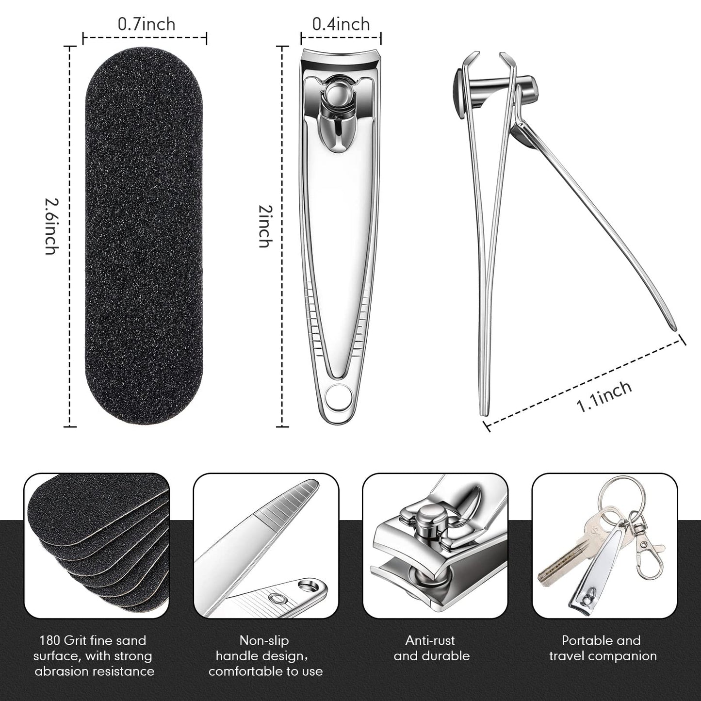 Lothee 120 Pcs Nail Clippers and Nail File Sets Bulk for Men Women 60 Pcs Thick Stainless Steel Fingernail and Toenail Cutter Clippers 60 Mini Double Sided Emery Board Manicure Pedicure Beauty Salon