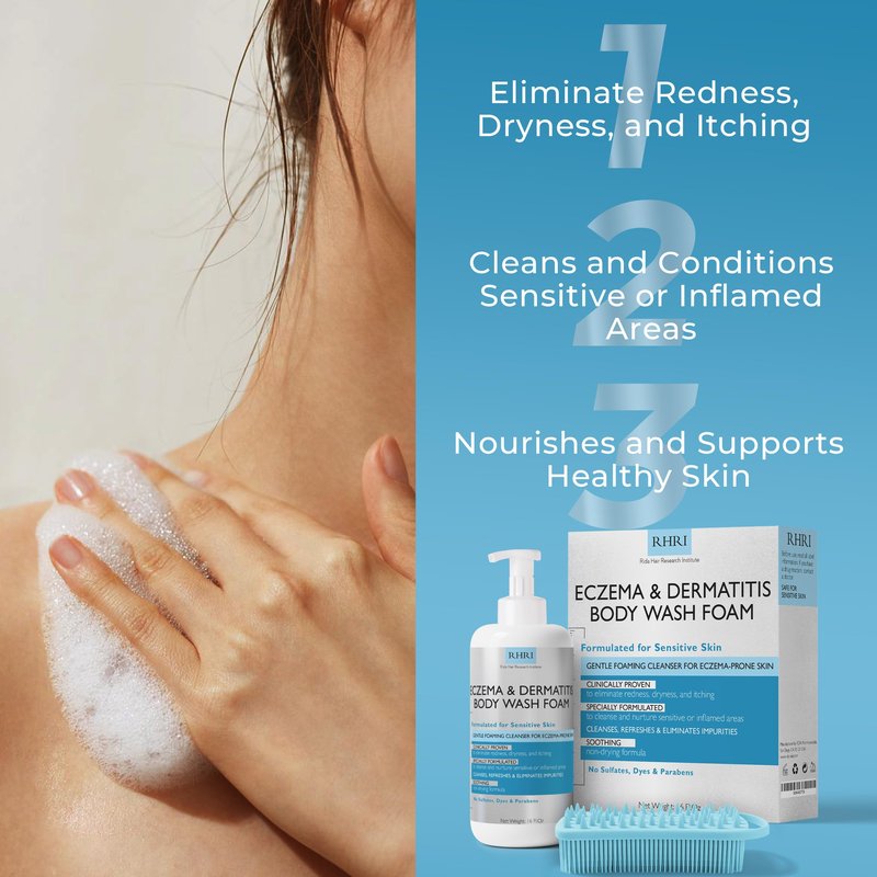 Eczema Body Wash Sensitive Skin | Eczema Treatment | Foaming Cleanser For Eczema Prone Skin | Soothes Dryness & Itching, Gentle On Dermatitis, Sulfate-Free With Free Scrubber Brush