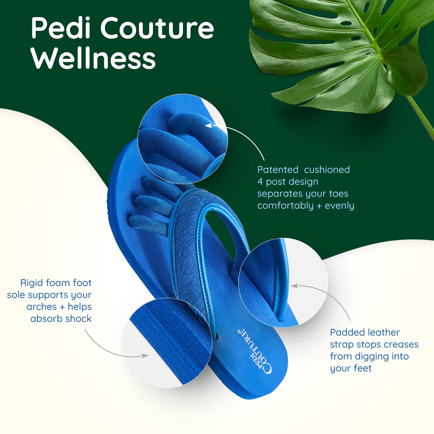 Pedi Couture Pedicure Sandals with Built In Toe Separators for Women - Comfortable Spa Style Flip Flops for Home, Salon, Yoga & Gym Use - Ideal for Nail Drying & Foot Wellness (Navy-S)