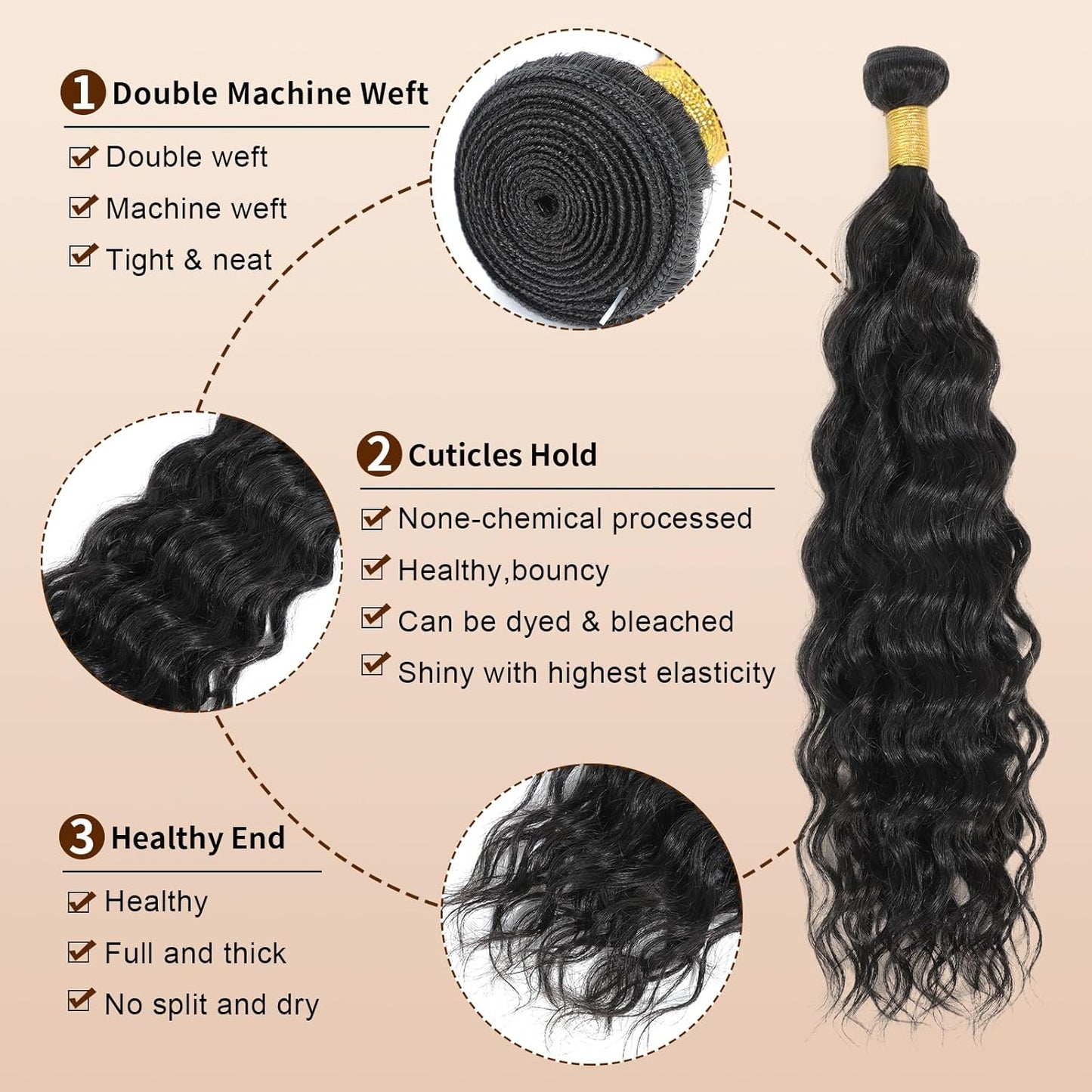 Deep Wave Human Hair Bundles - 100% Unprocessed Natural Black Curly Extensions | 22 Inch