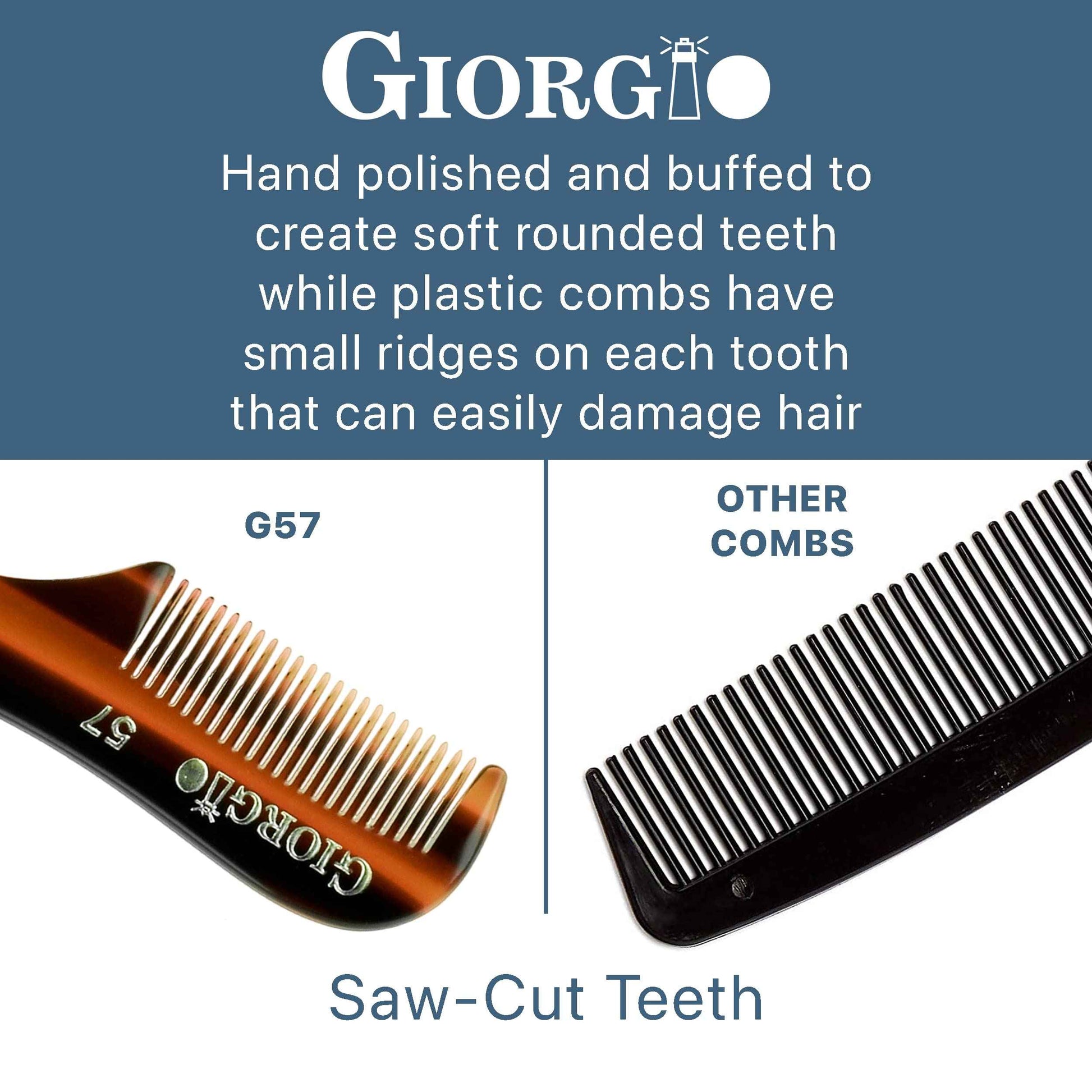 Giorgio Beard Combs Set - Handmade Combs Kit for Everyday Beard and Mustache Grooming - Includes Fine and Wide Tooth Pocket Dresser Comb + Straightening Mustache Comb, Handmade