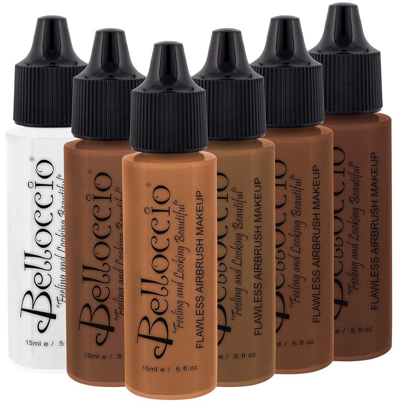 Belloccio Airbrush Makeup Foundation Set - Dark Color Shades for Flawless Skin | 1/2 oz Bottles
